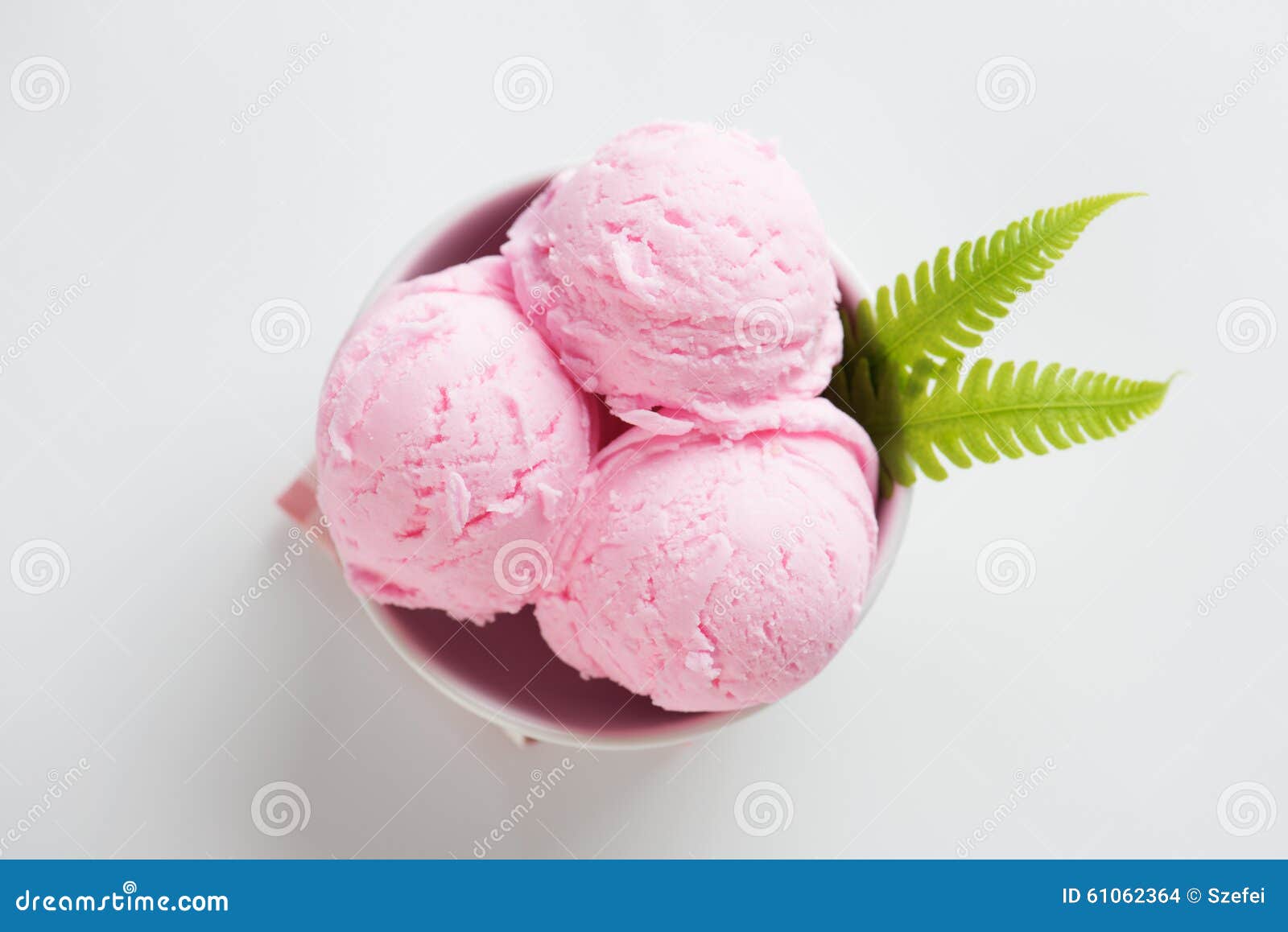 Top View Pink Ice Cream In Bowl Stock Photo - Image: 61062364