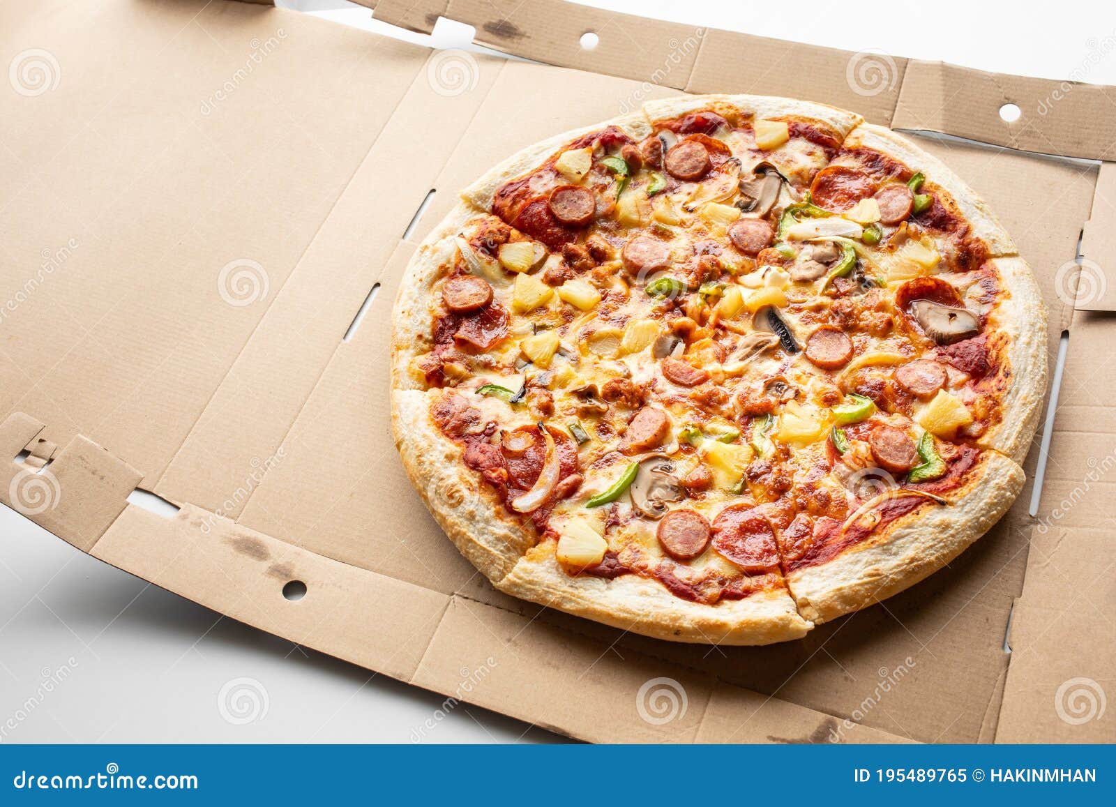 top view pizza on brown box.simple food and eating