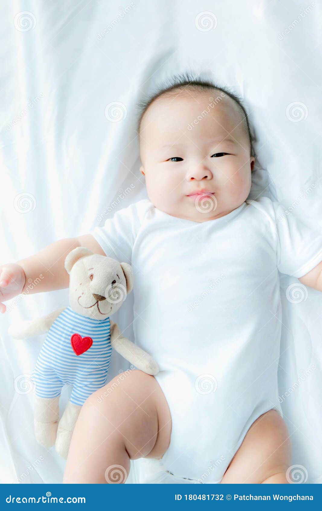 Top View Portrait of a Newborn Asian Cute Baby Boy Wore White ...