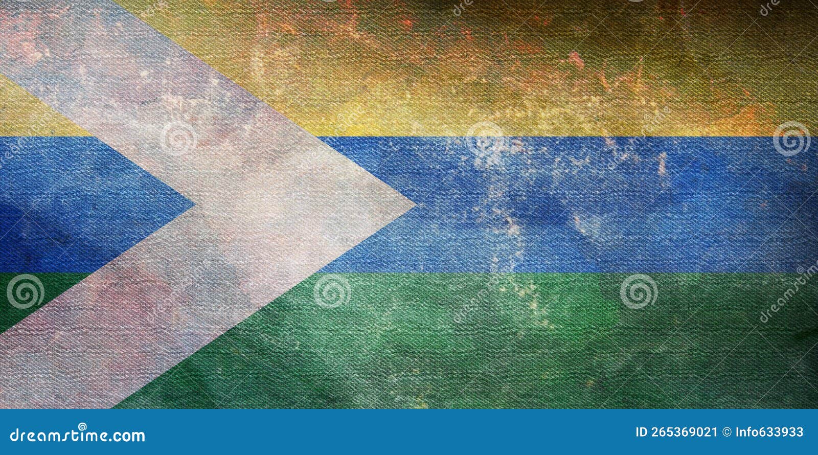 top view of retro flag cumaribo, vichada colombia with grunge texture. colombian patriot and travel concept. no flagpole. plane