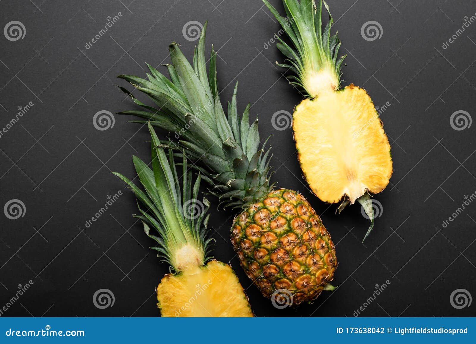 top view of ripe yellow pineapples