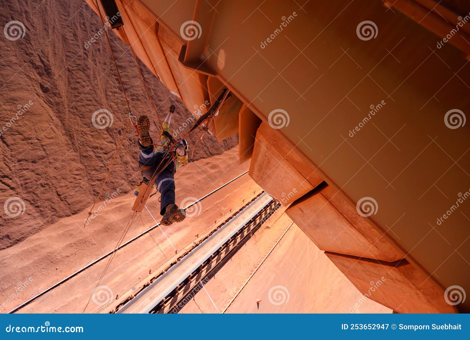 Rope Access Worker Inspector Wearing Fall Safety Harness Working