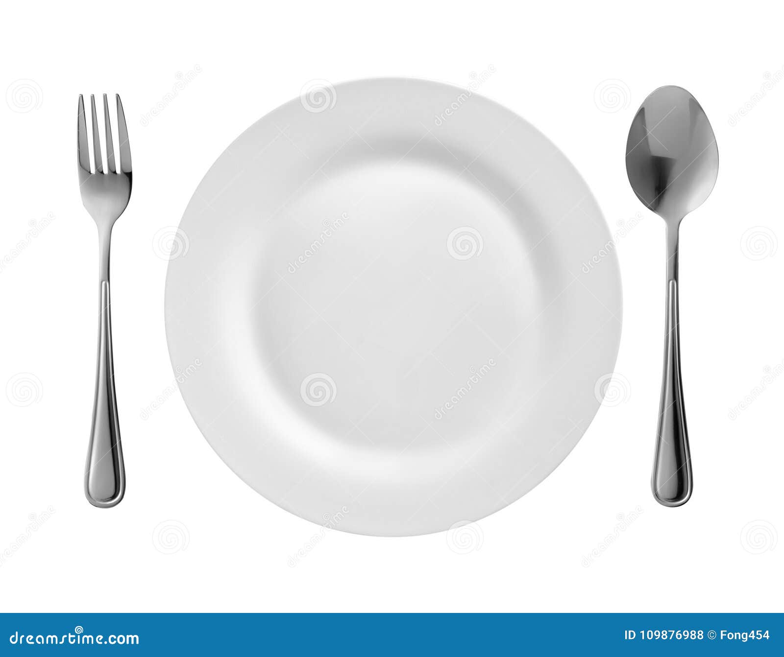 top view of round plate or dishe with fork and spoon  on