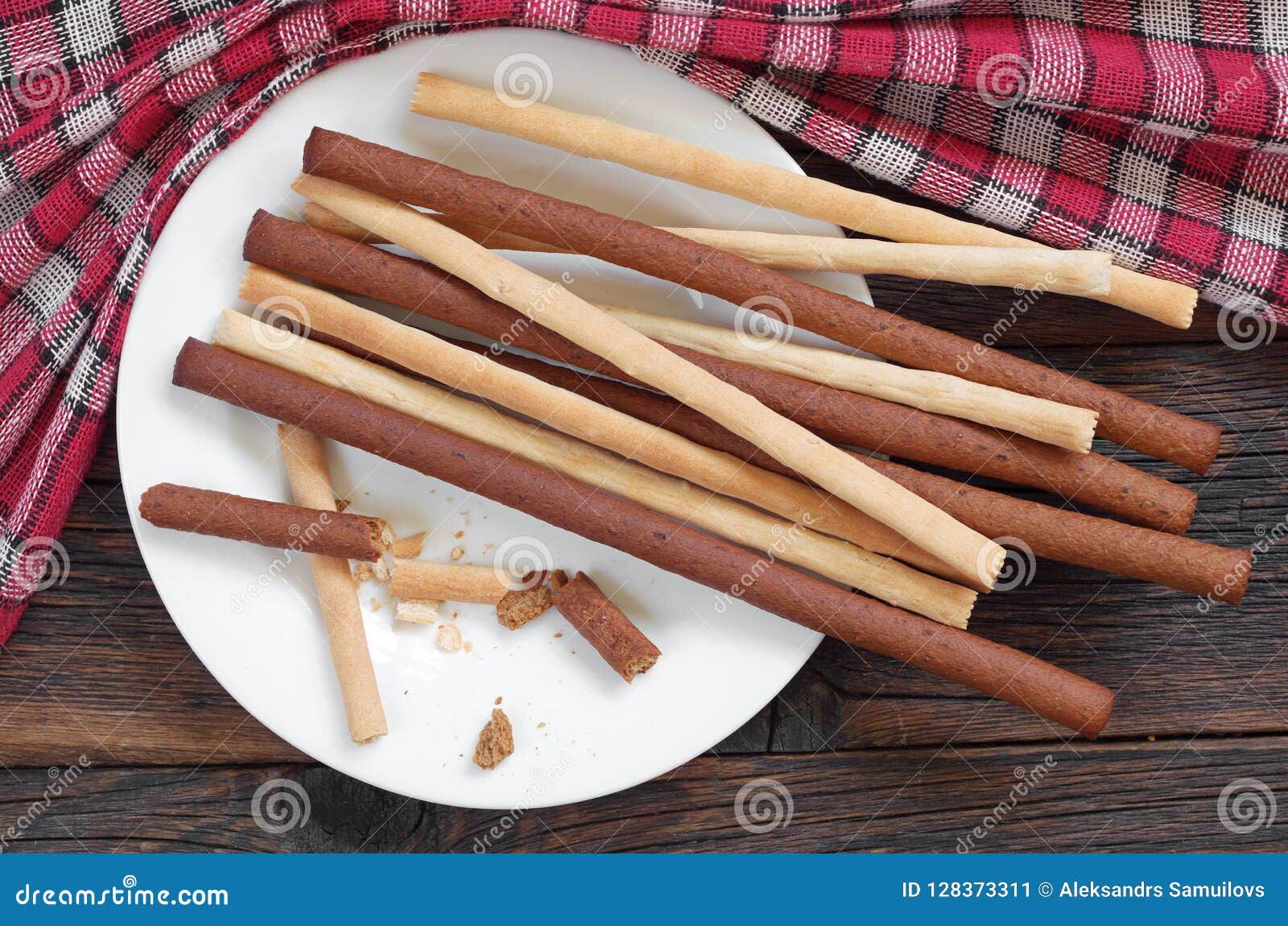 Top View on Rye and Wheat Breadsticks in Plate Stock Image Image of
