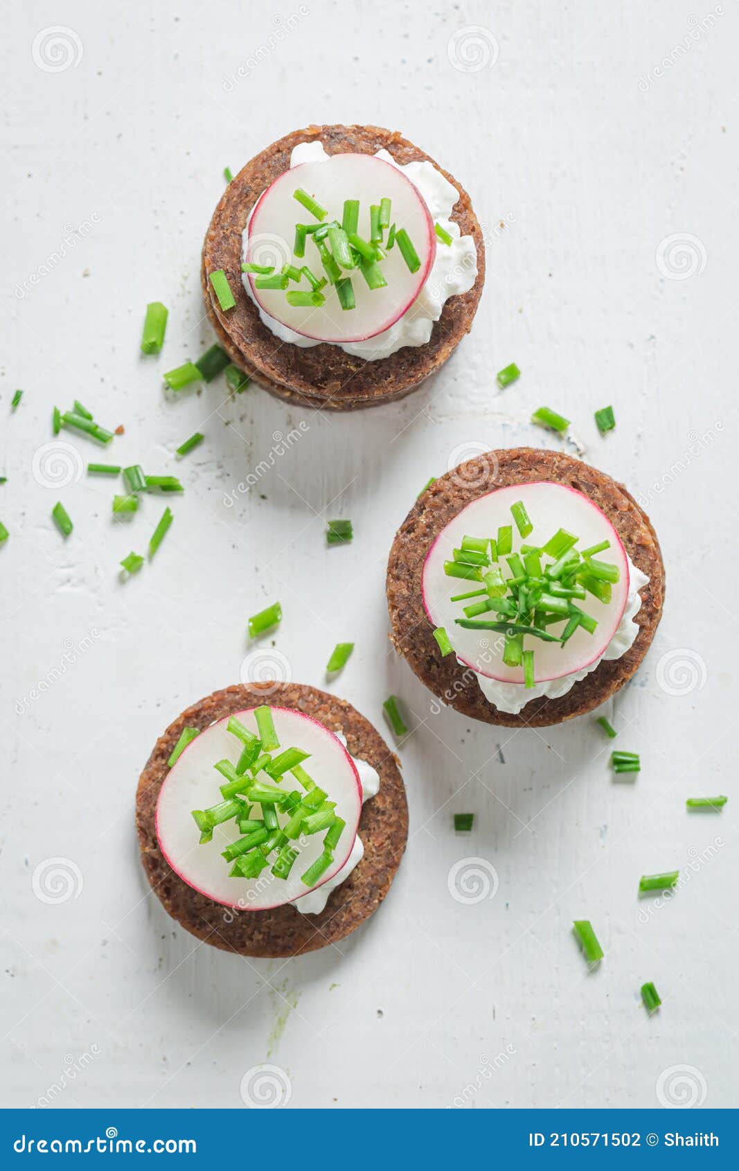 Top View of Sandwich with Pumpernickel Bread and Cottage Cheese Stock