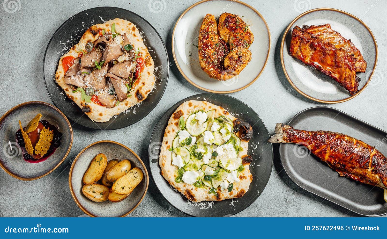 Top View of a Set of Different Dishes Stock Photo Image of meal