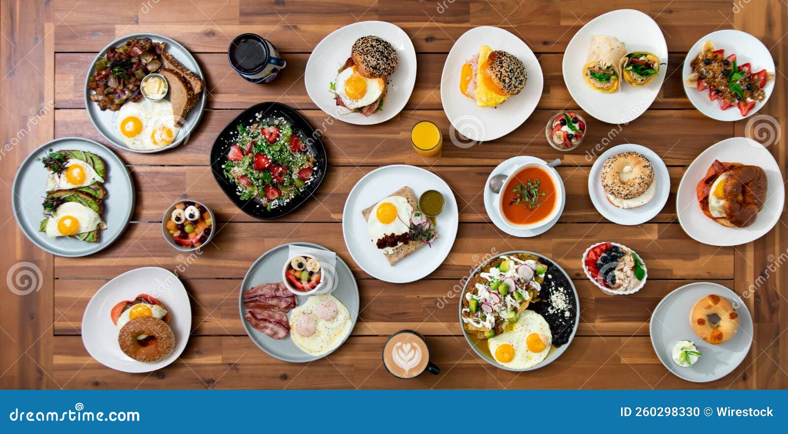 Top View of a Set of Different Dishes on a Table Stock Photo Image of