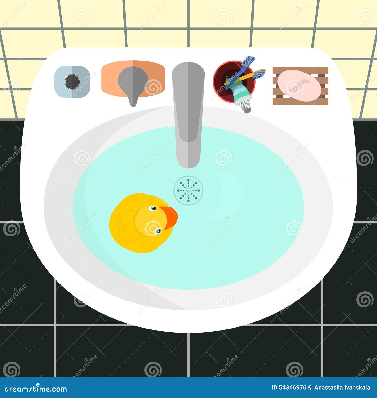 Seamless pattern with bath accessories - shampoo, rubber duck