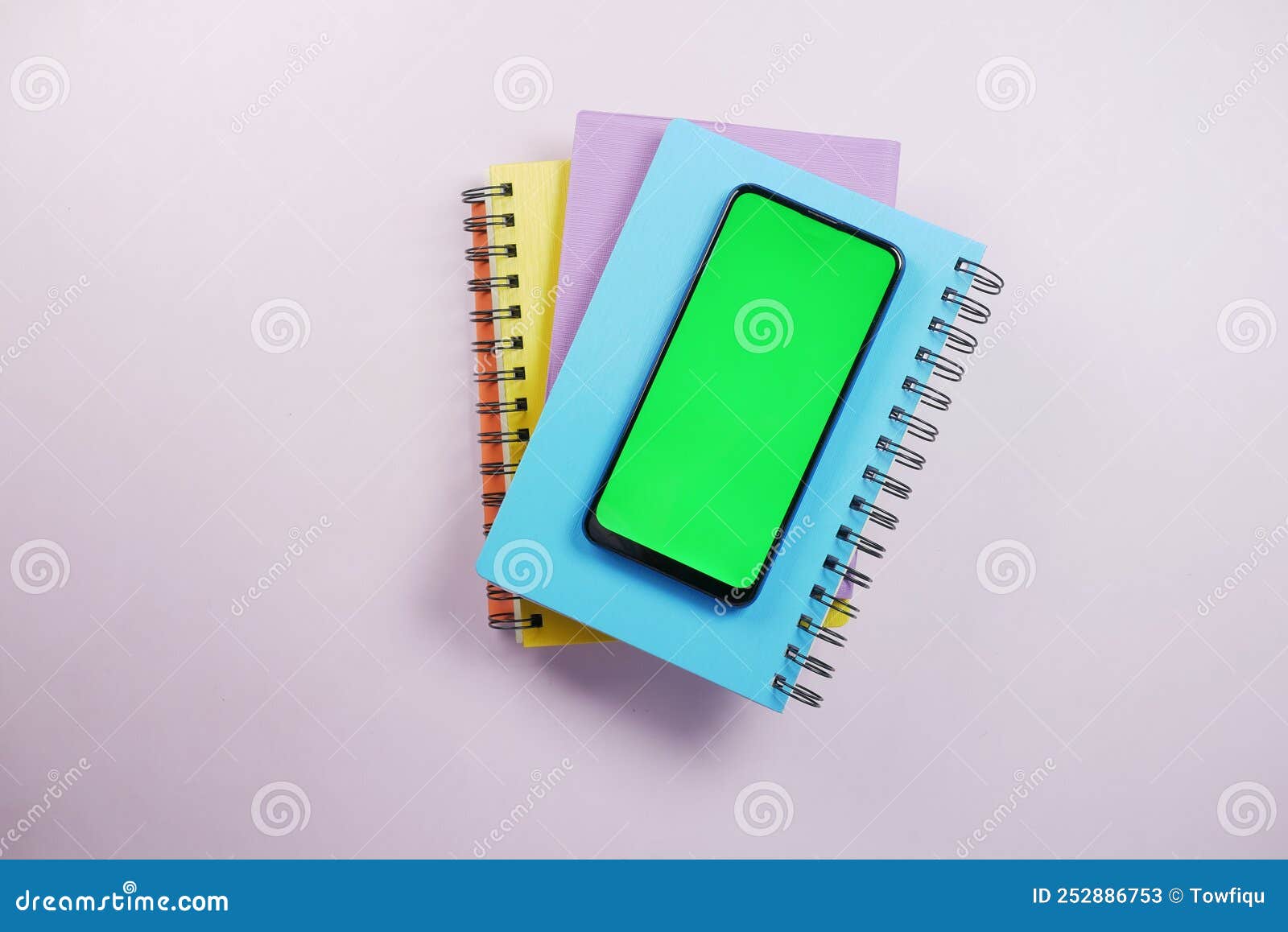 Top View of Smart Phone and Notepad on Table Stock Image Image of