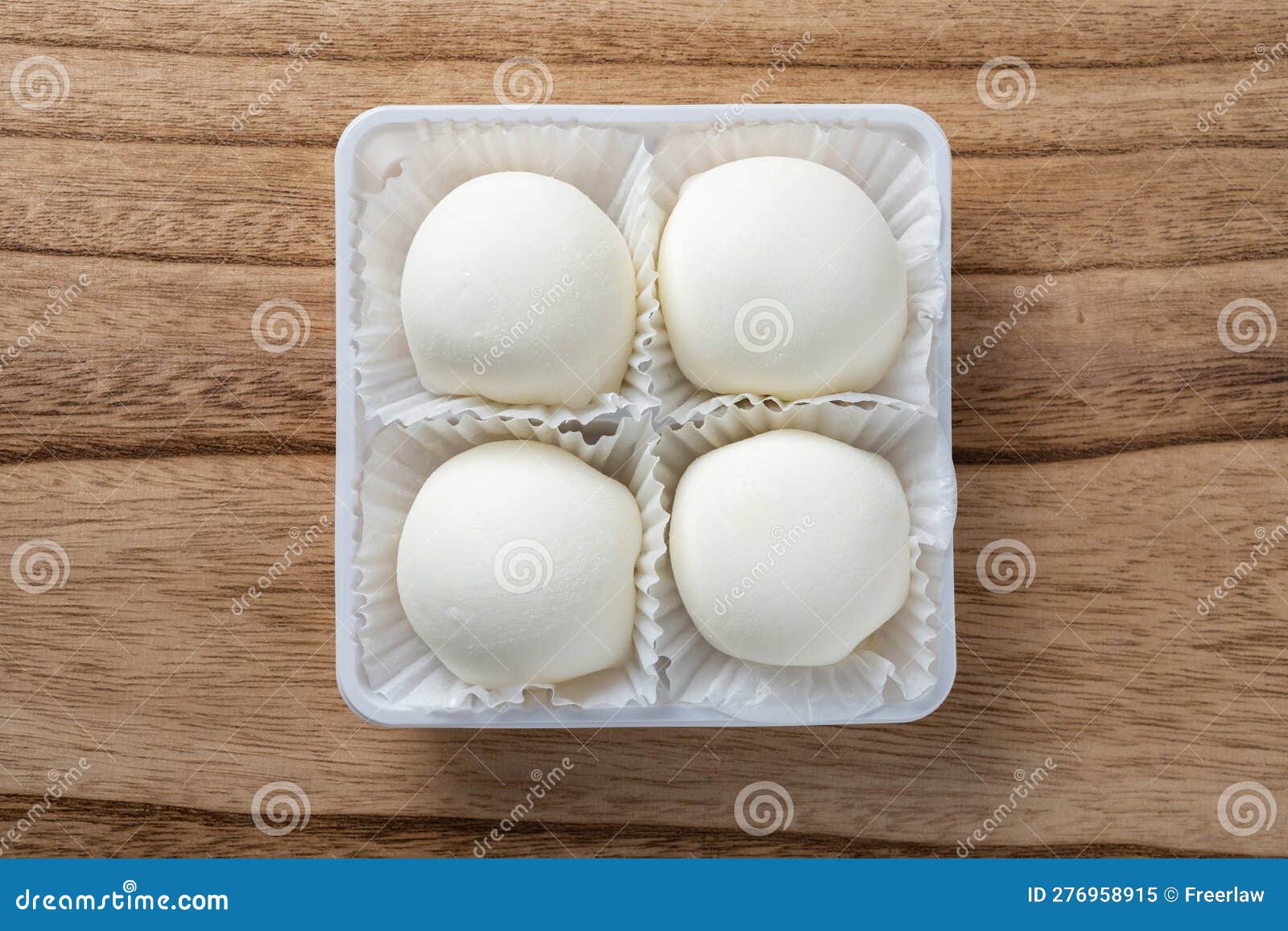 Top View Snowball Mochi on Wood Table Stock Image Image of