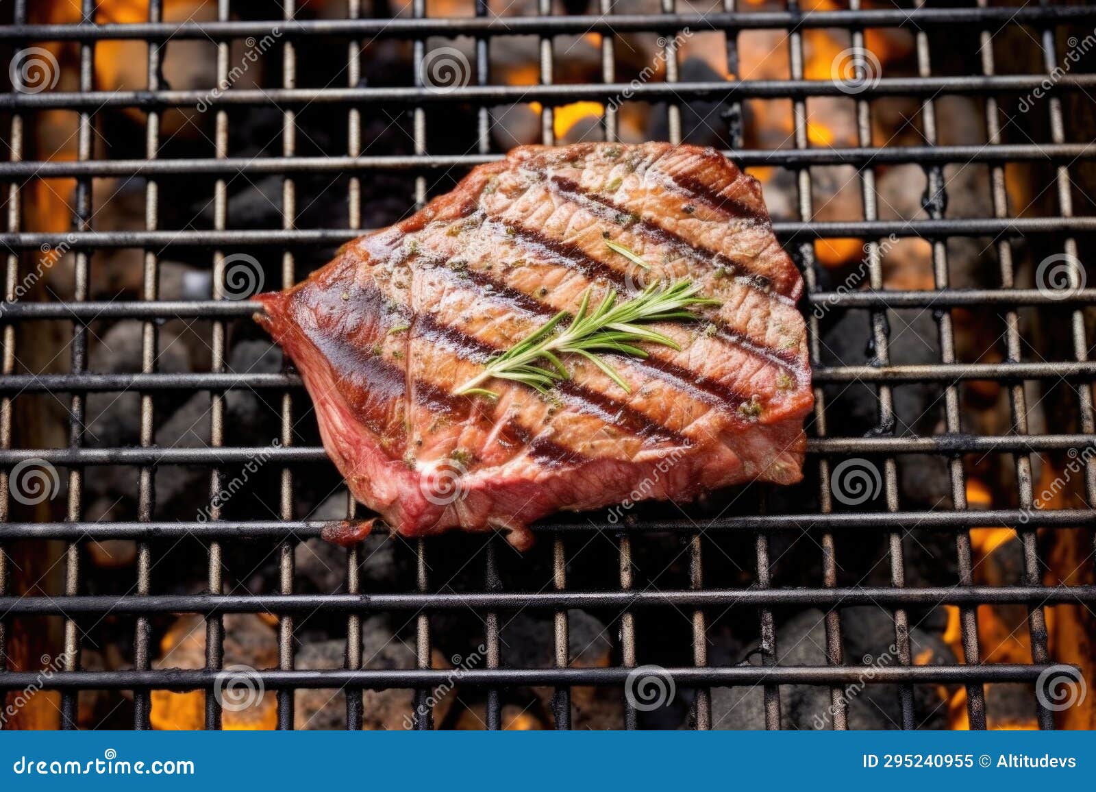 Top View of Steak on Grill with Grill Lines Visible Stock Image Image of meal, food 295240955
