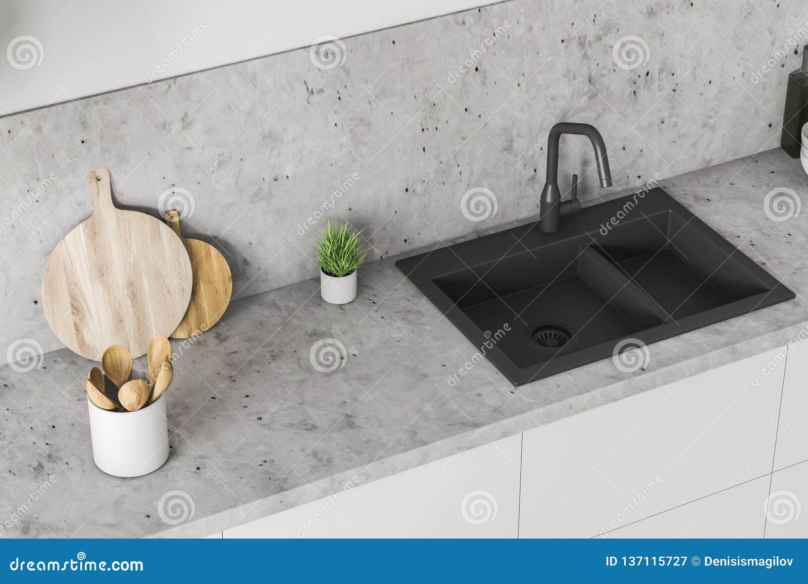 Top View Of Stone Kitchen Countertop And Sink Stock Illustration