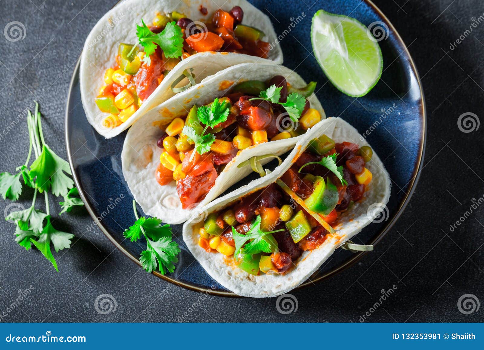 Top View of Tacos with Meat and Tomato Sauce Stock Image Image of