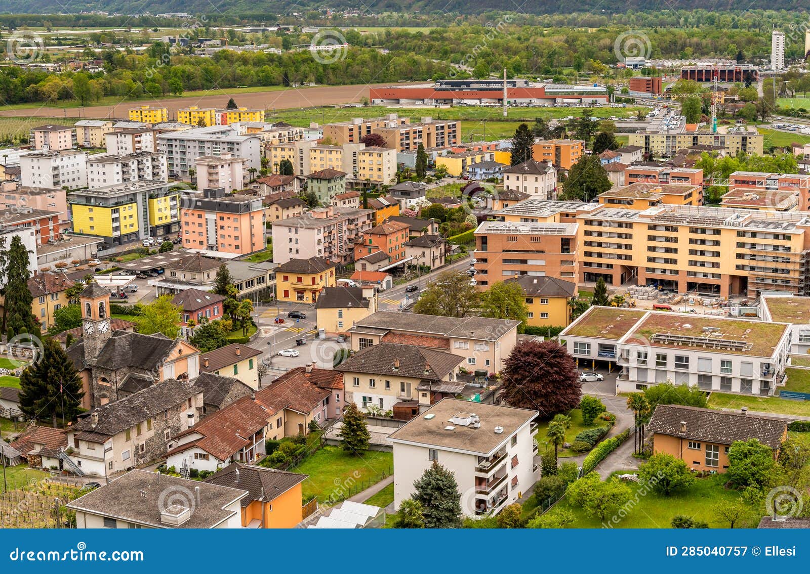 top view of the tenero village, in the district of locarno, ticino, switzerland.