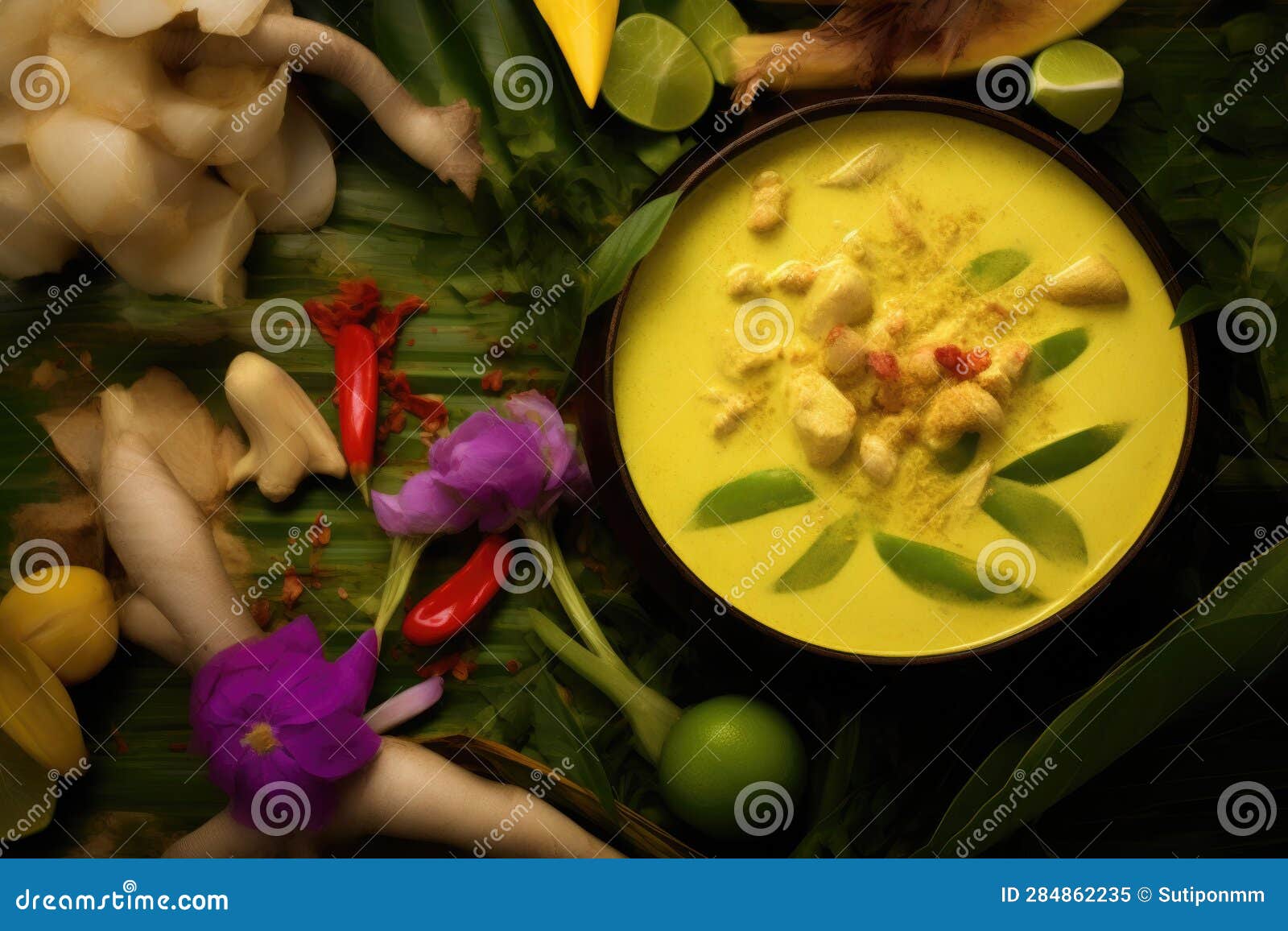 Top View Thai Food Chicken Green Curry Stock Illustration