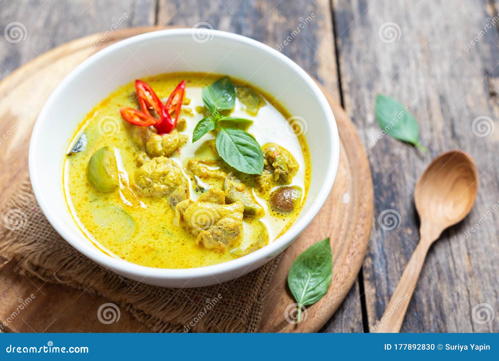 Top View Thai Food Green Curry Chicken Stock Photo Image of sauce
