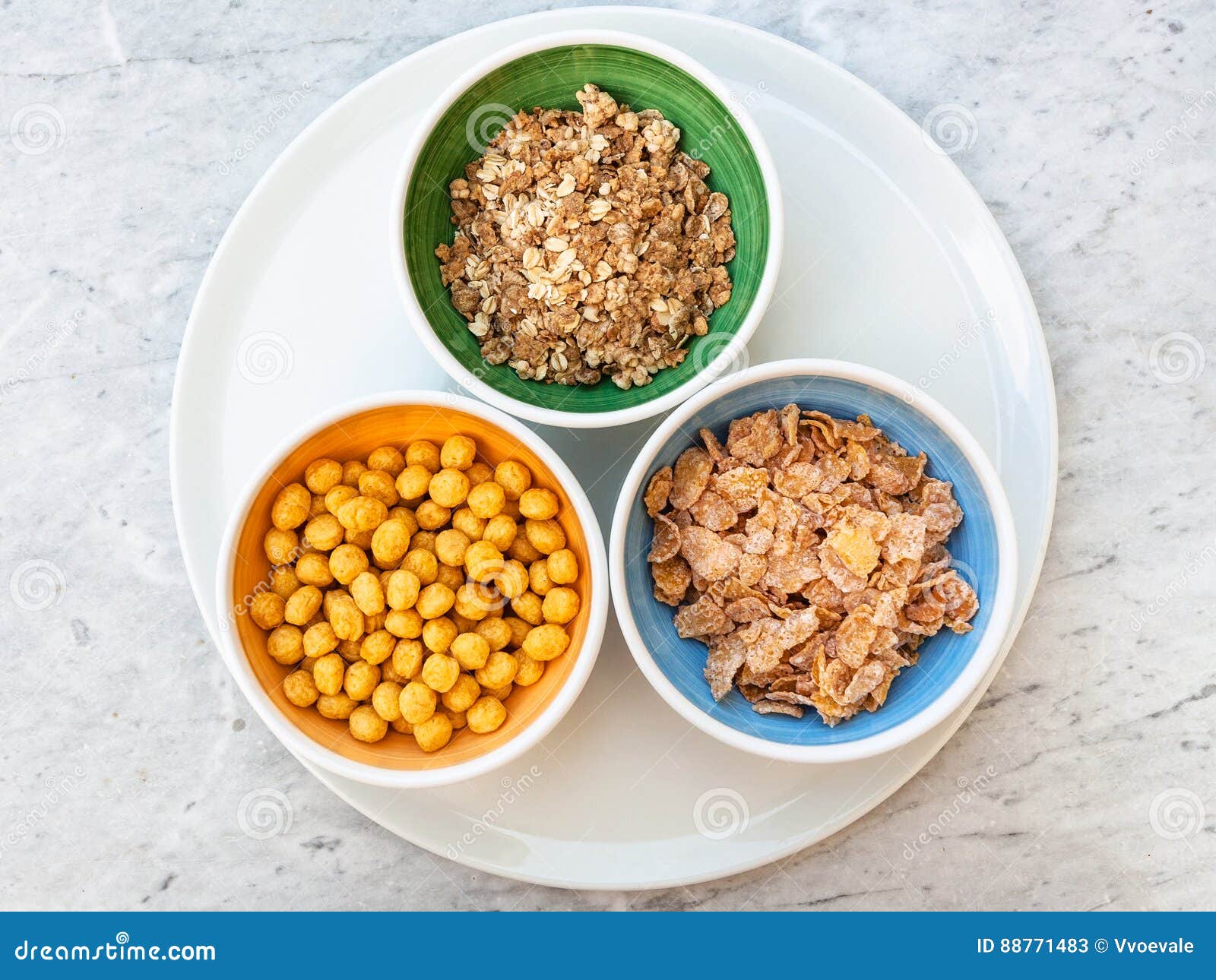 Top View of Three Kind of Cold Breakfast Cereals Stock Image Image of