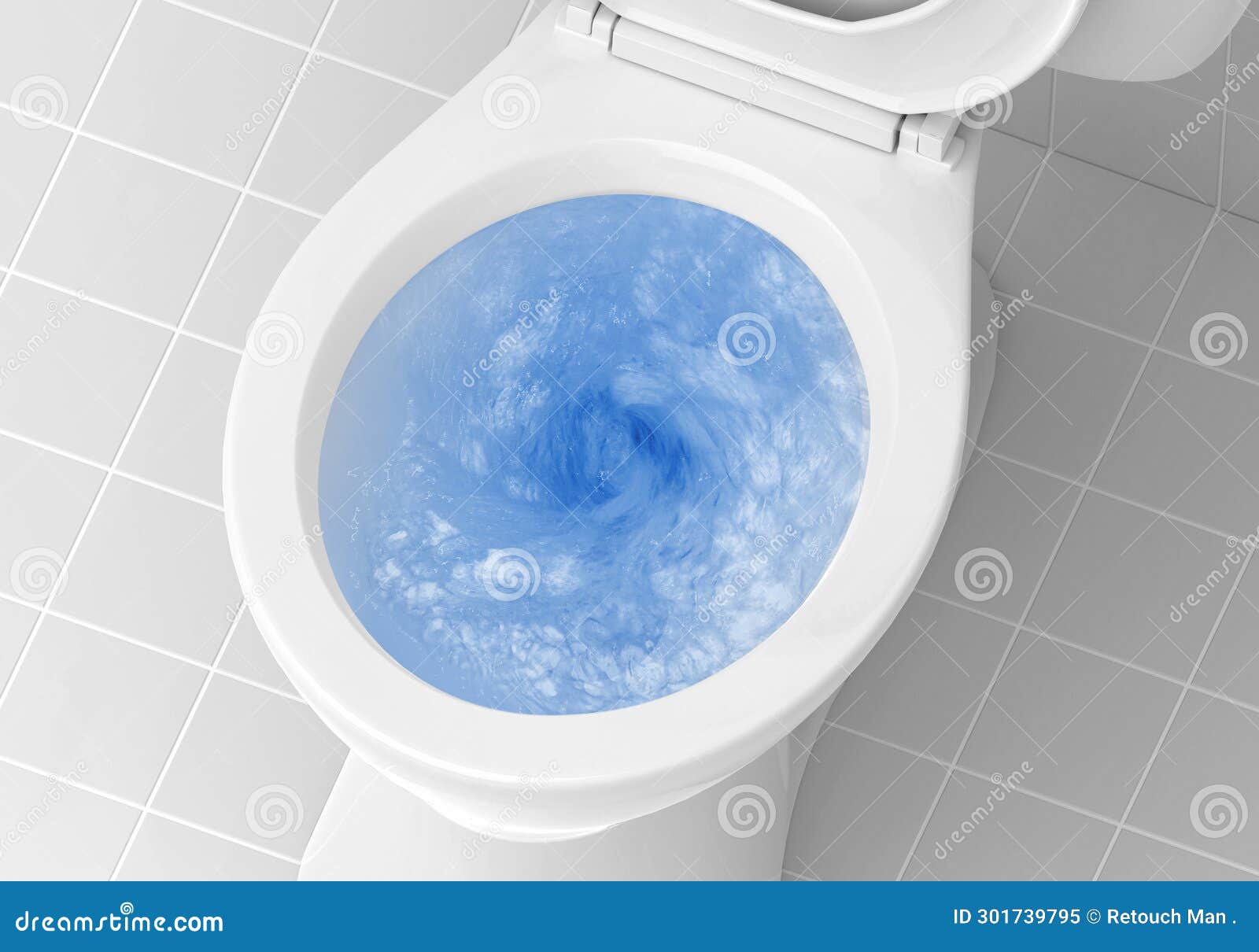 Top View Of Toilet Bowl, Blue Detergent Flushing In It RoyaltyFree