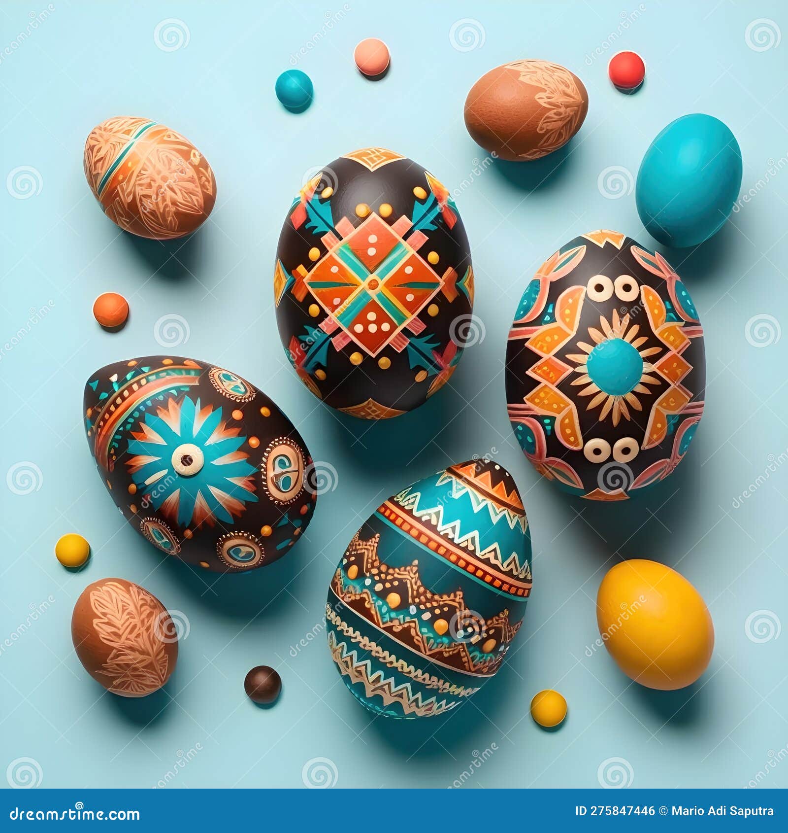 Top View of Traditional Easter Eggs Concept with Copy Space Stock