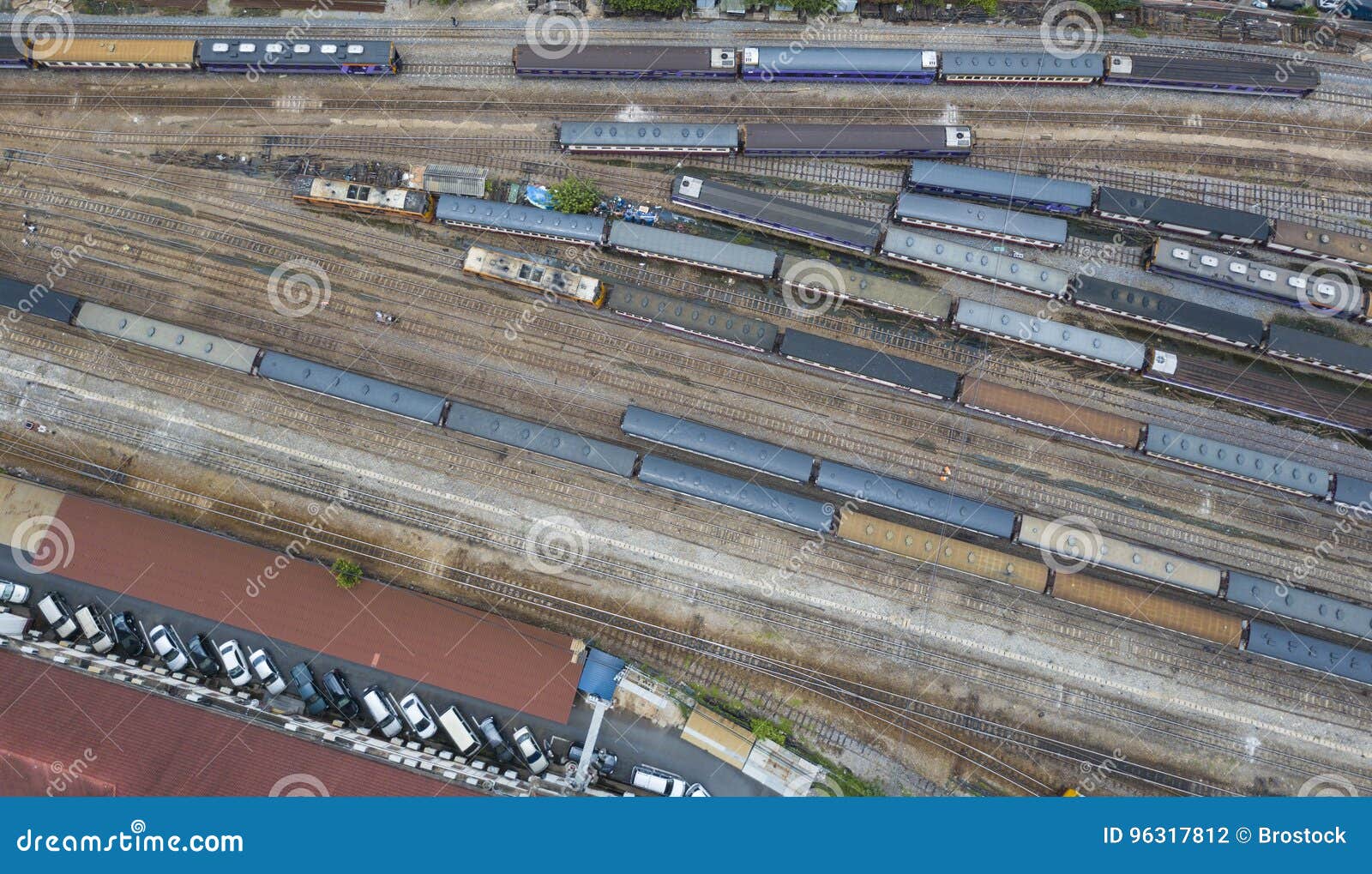 Top View of Trains Moving on Railroad Stock Photo - Image of shipping ...
