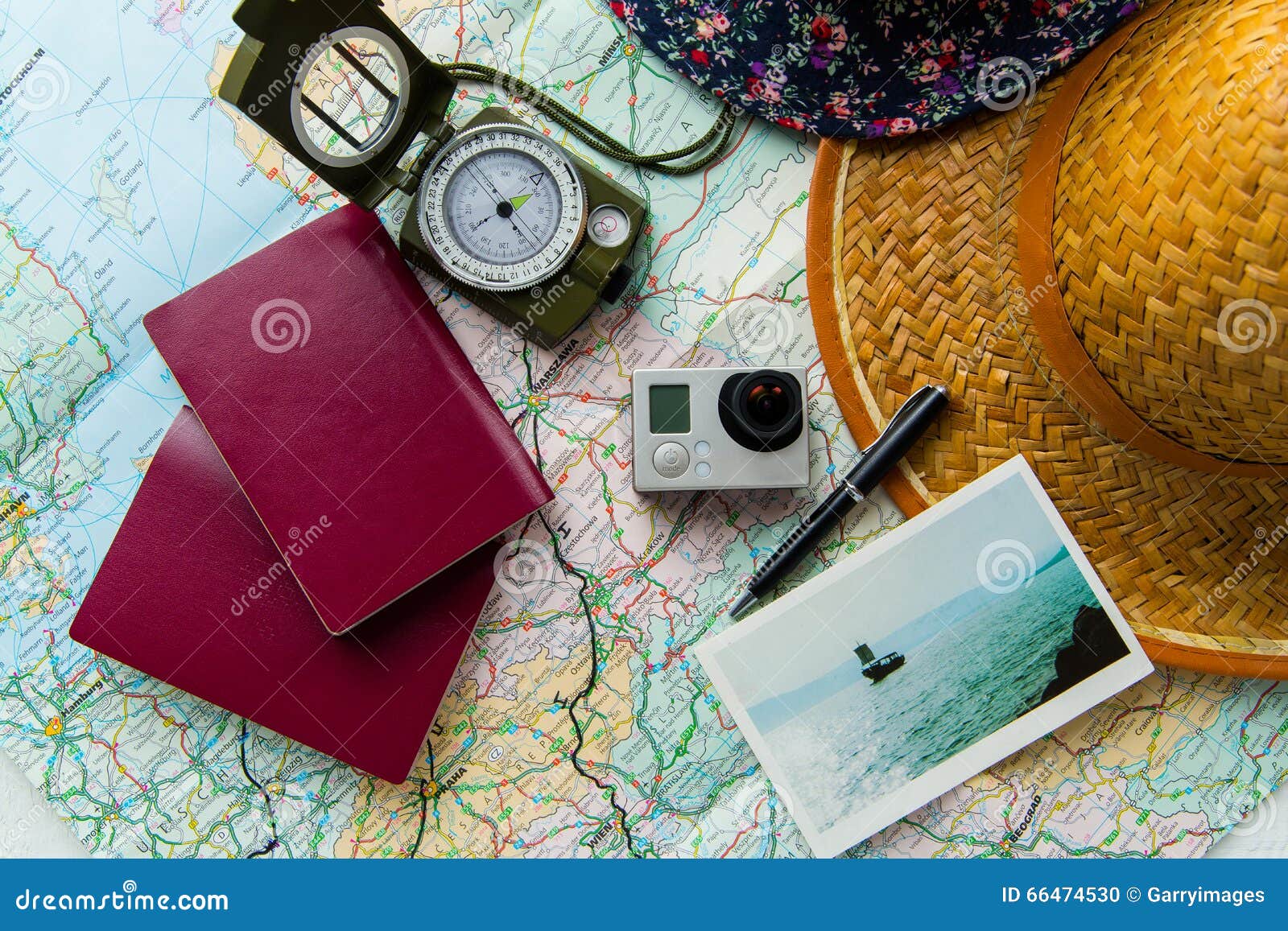 Top View of Travel Things for Traveling. Stock Photo Image of concept