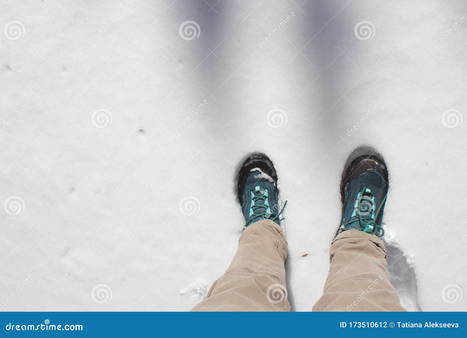 Top View of Trekking Shoes on the Lava Stone and Snow Background ...