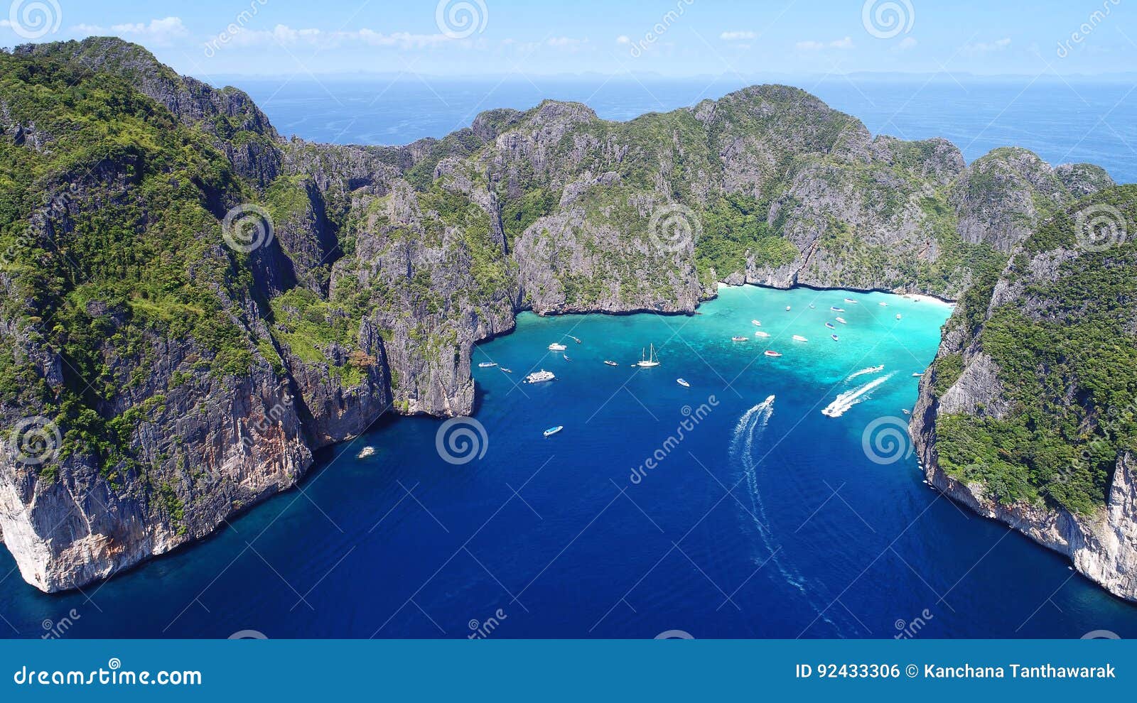 top view tropical island , aerial view of maya bay ,phi-phi islands