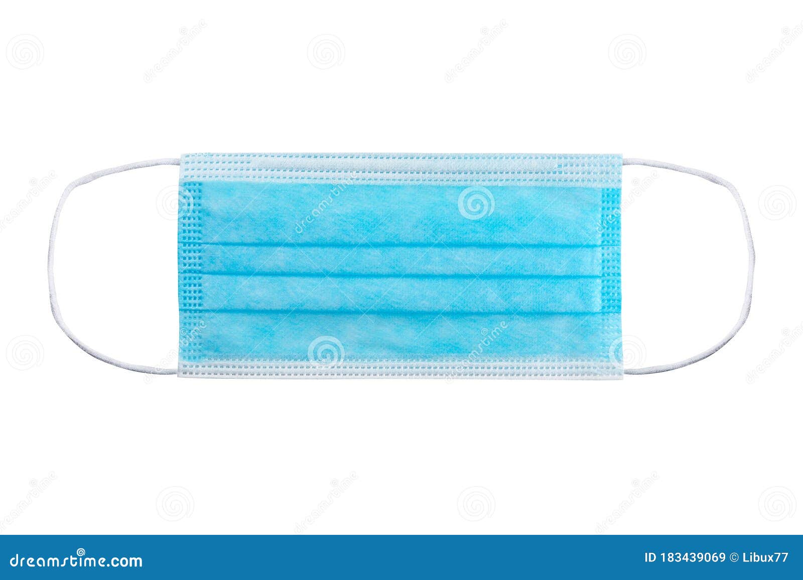 top view of unfold surgical mask  with rubber ear straps to cover the mouth and nose to protect face from virus