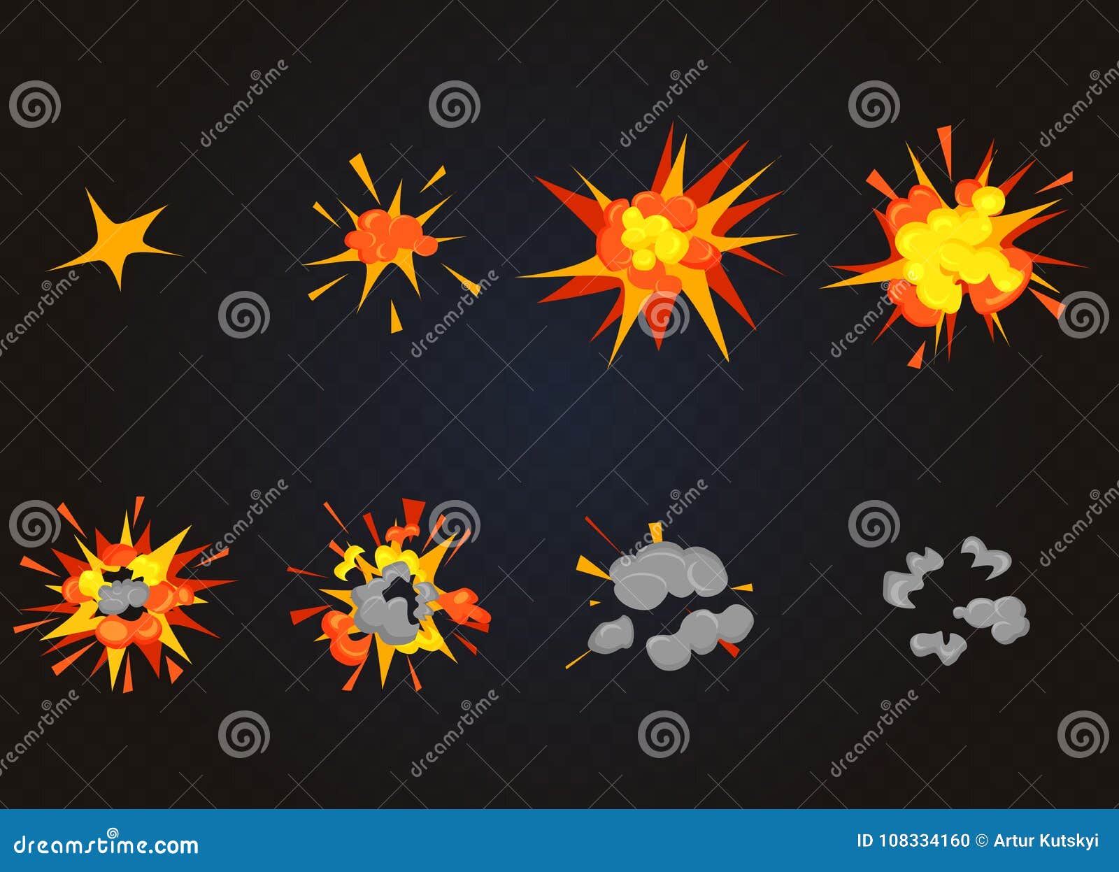 Top View of Vector Flash Explosion Effect, Bomb Boom. Cartoon Explosion  Animation Game Frames. Stock Vector - Illustration of animated, energy:  108334160