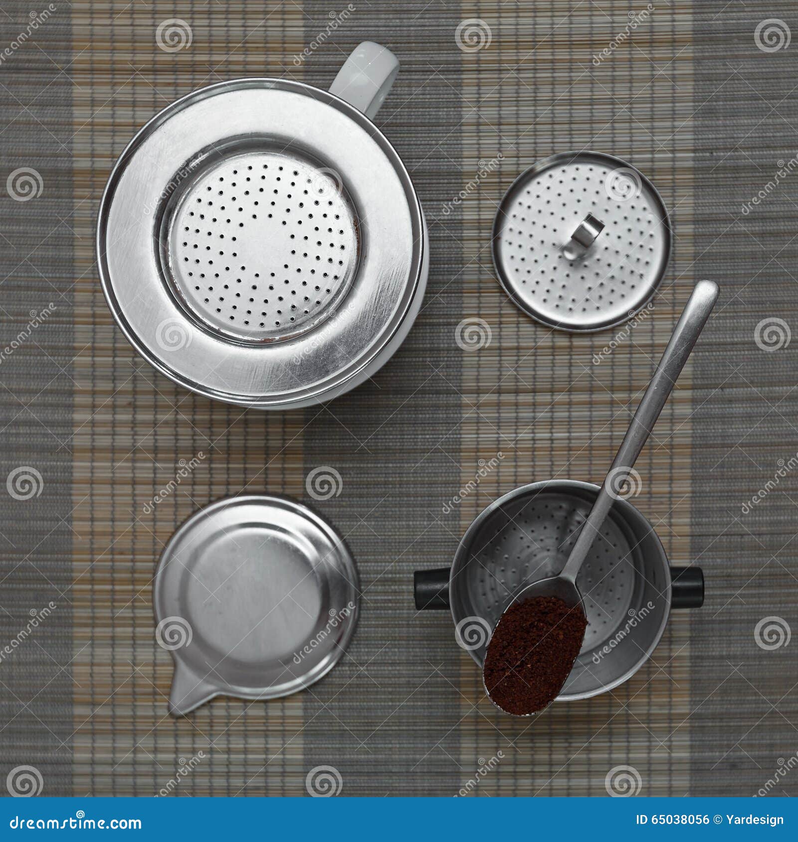 Top View of Vietnamese Coffee Filter Ingredients with Ready Cup of
