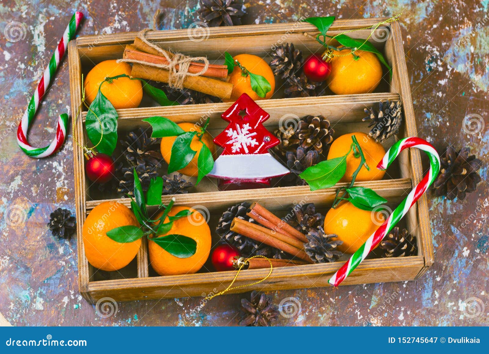 Wooden Box with Christmas Decorations Set Stock Image - Image of drum ...