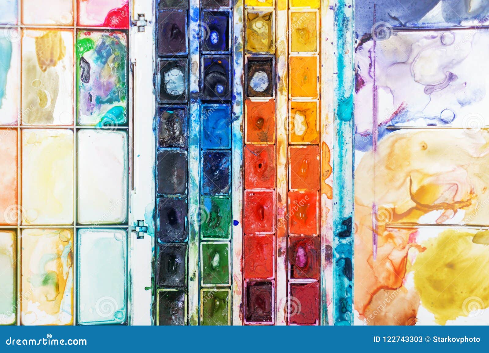 Top View Watercolor Paint. Wallpapers And An Abstract Background - A Concept For An Art School Or An Artist. Stock Image - Image Of Plastic, Multicolored: 122743303