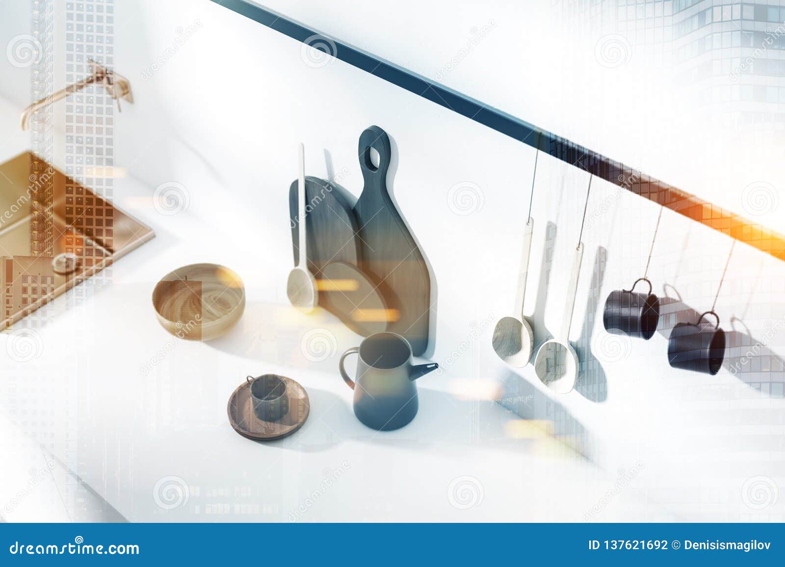 Top View Of White Kitchen Countertop Stock Illustration