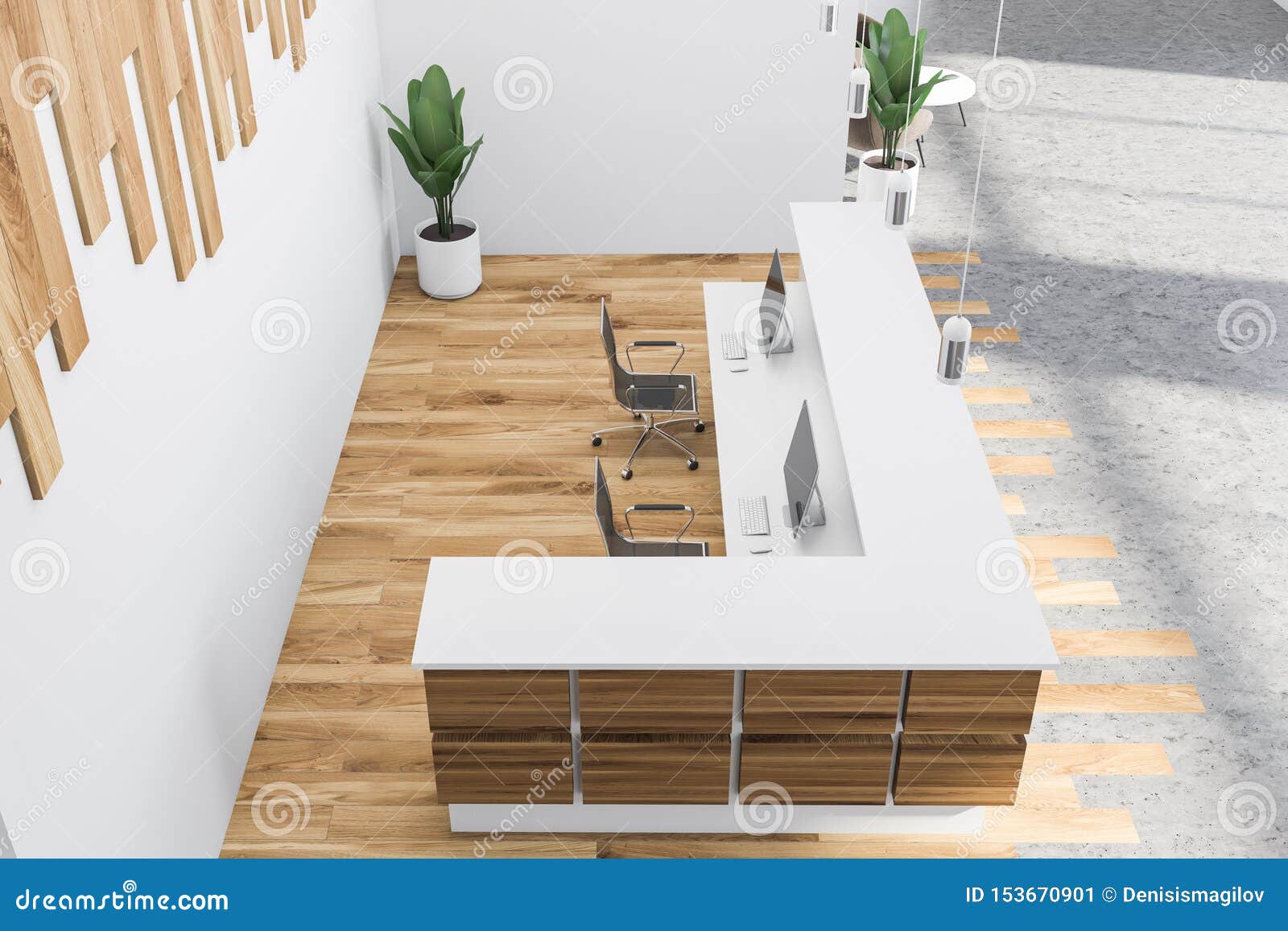 Top View Of White And Wooden Reception Desk Stock Illustration