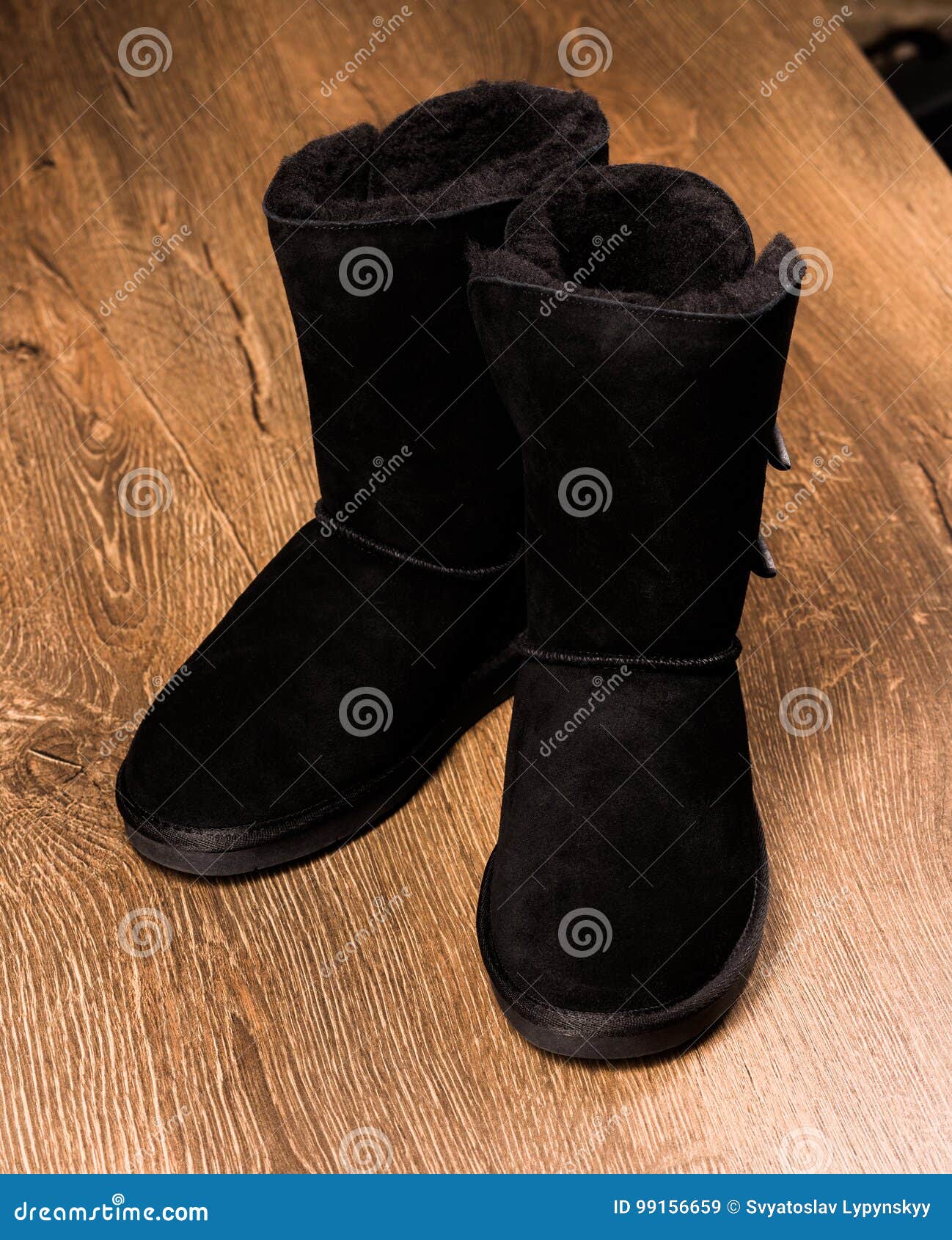 Top View of Winter Boots Standing on Wooden Background. Stock Image ...