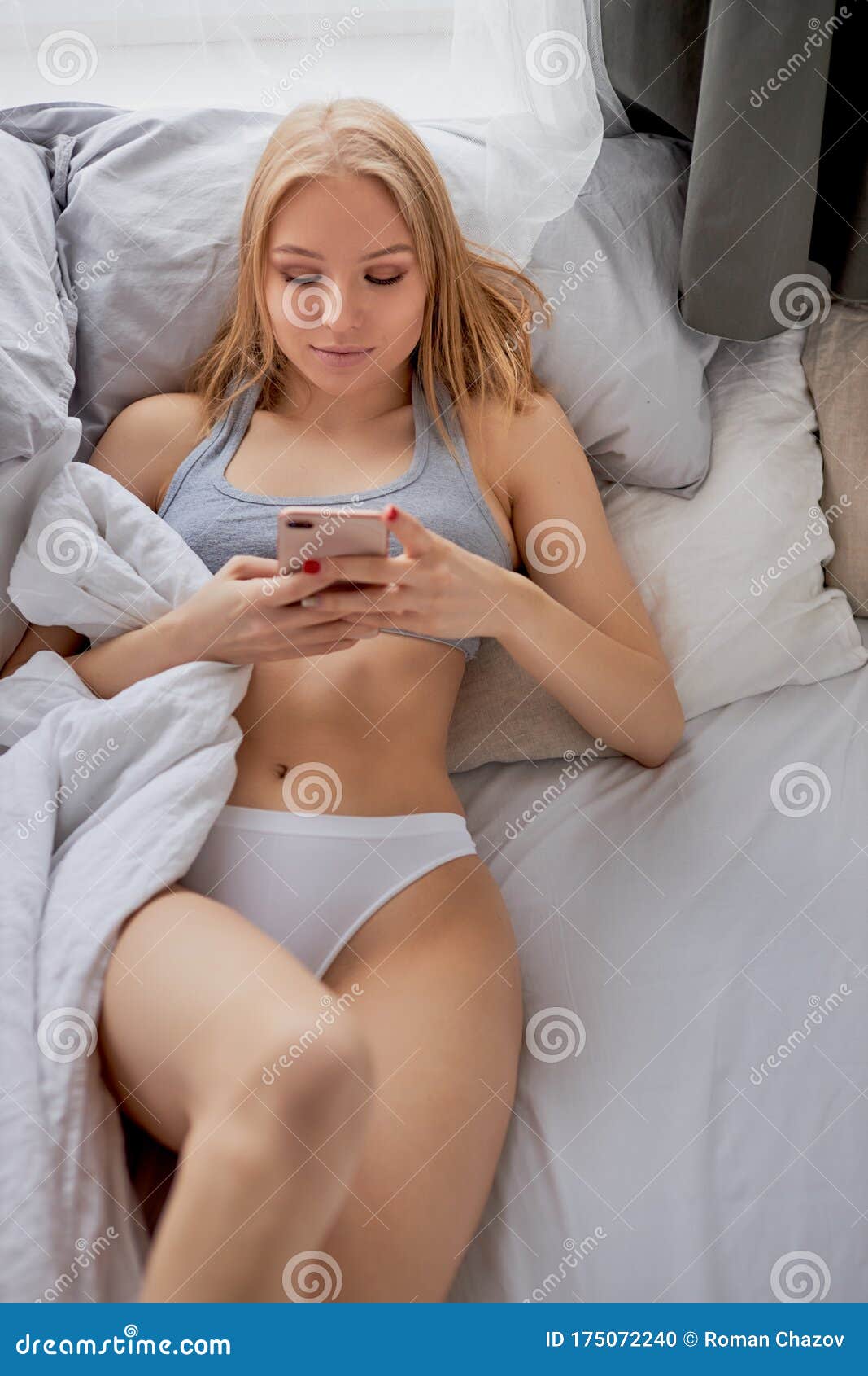 Woman in Underwear Lying in Bed Stock Photo - Image of caucasian
