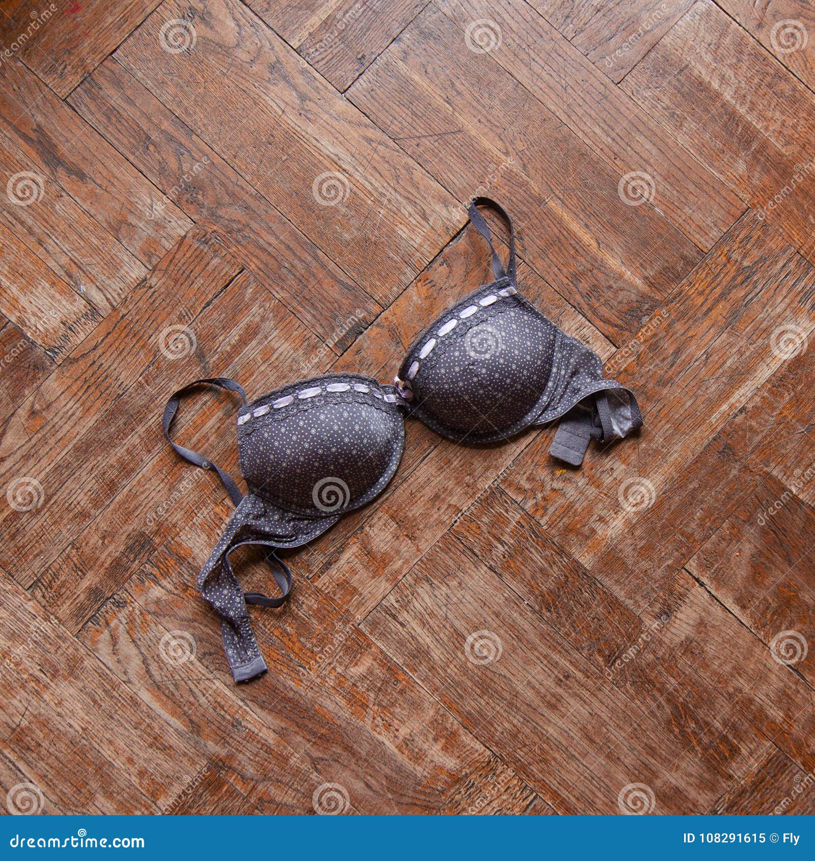 Woman Bra Thrown on Wooden Floor Stock Image - Image of apartment