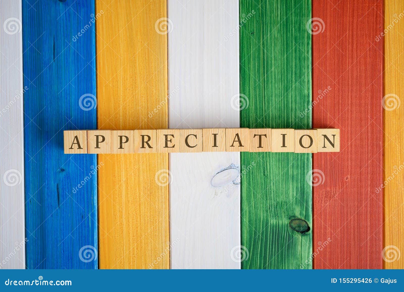 top view of the word appreciation spelled on wooden cubes