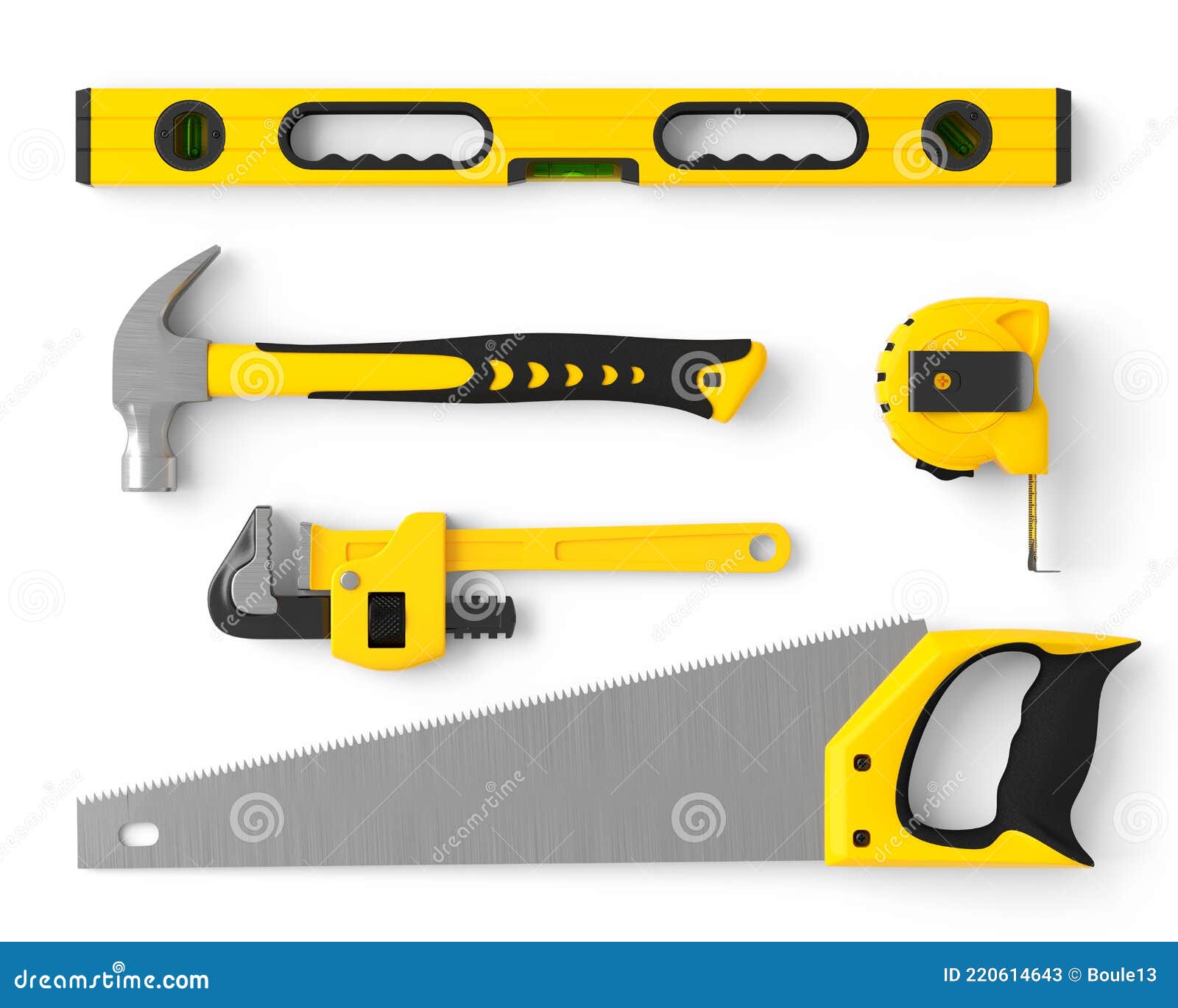 Top View of Yellow Construction Tools for Repair and Installation on