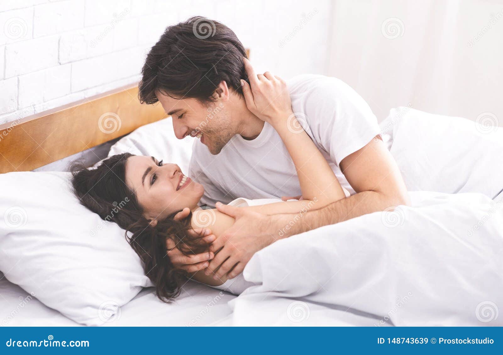 Top View on Young Loving Black Couple Lying in Bed Stock Image ...