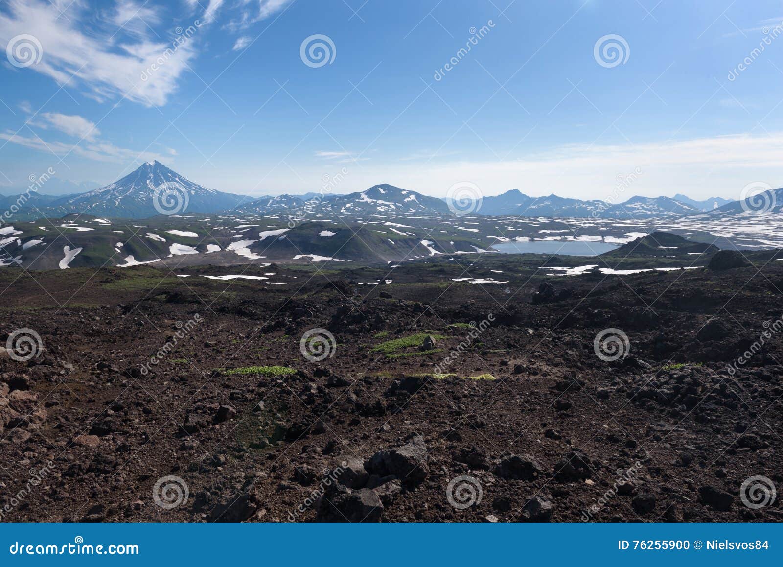 top of vilyuchinskaya volcano and mountain lake from gorely volcano