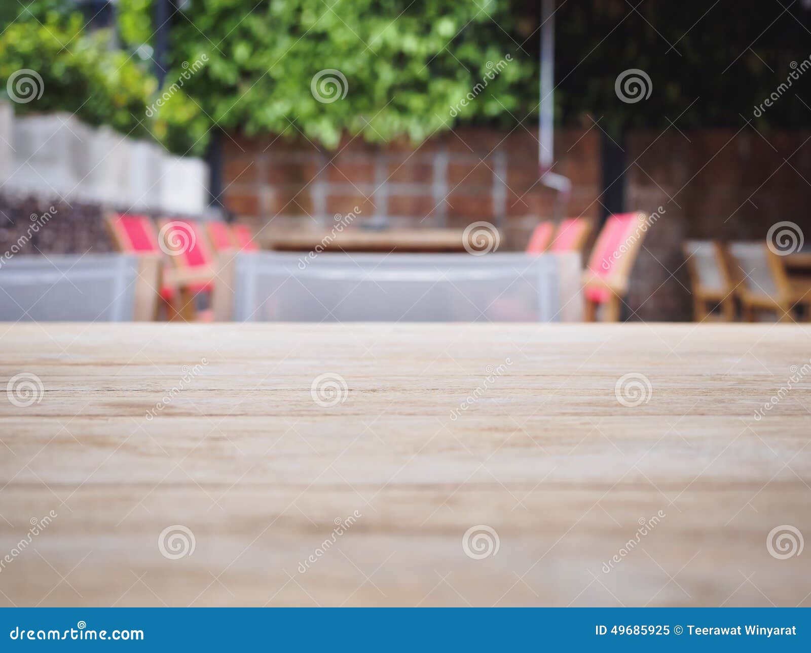 Top Of Wooden Table With Blurred Restaurant Cafe 