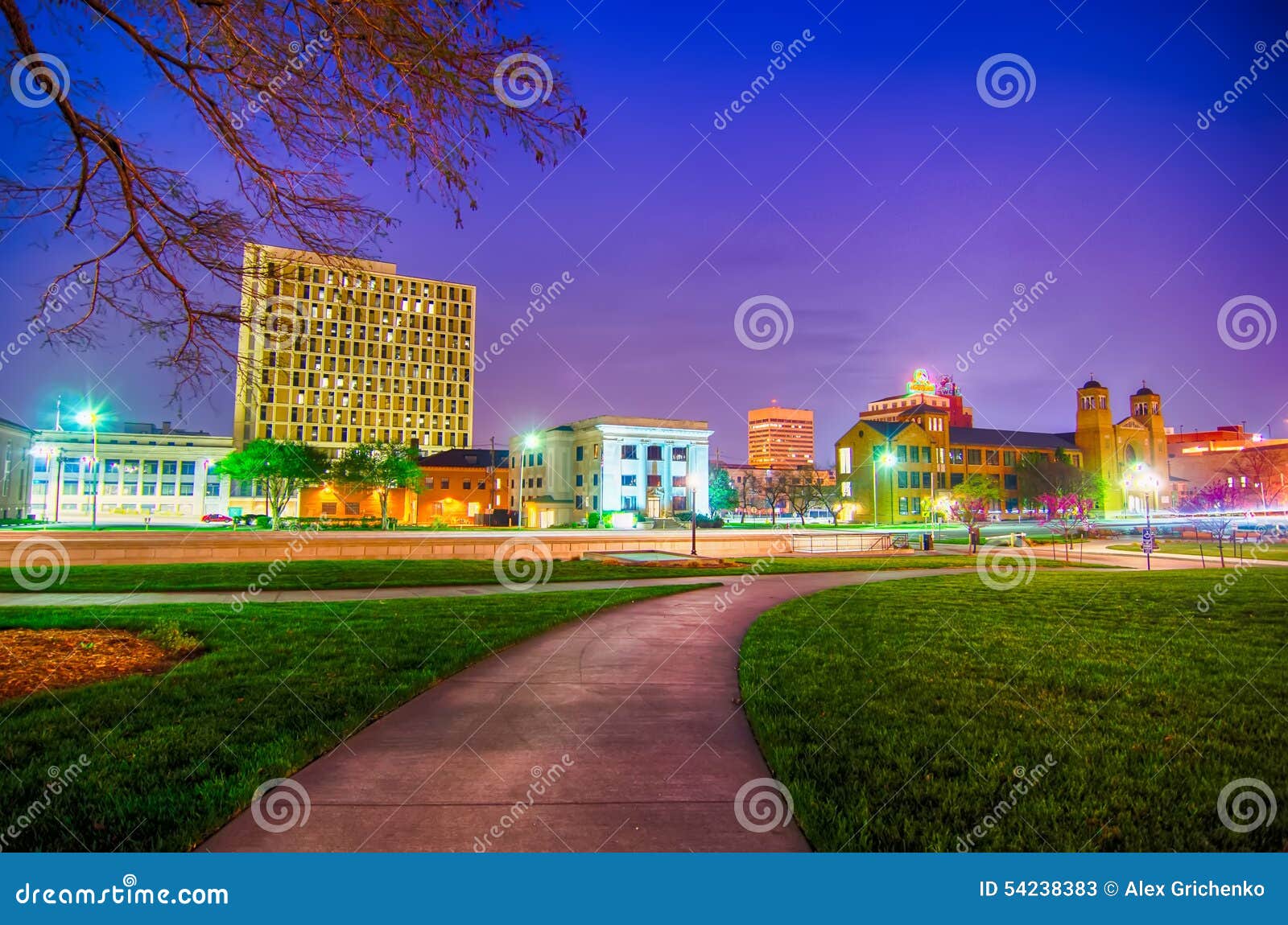 Topeka Kansas Downtown at Night Editorial Stock Photo Image of site