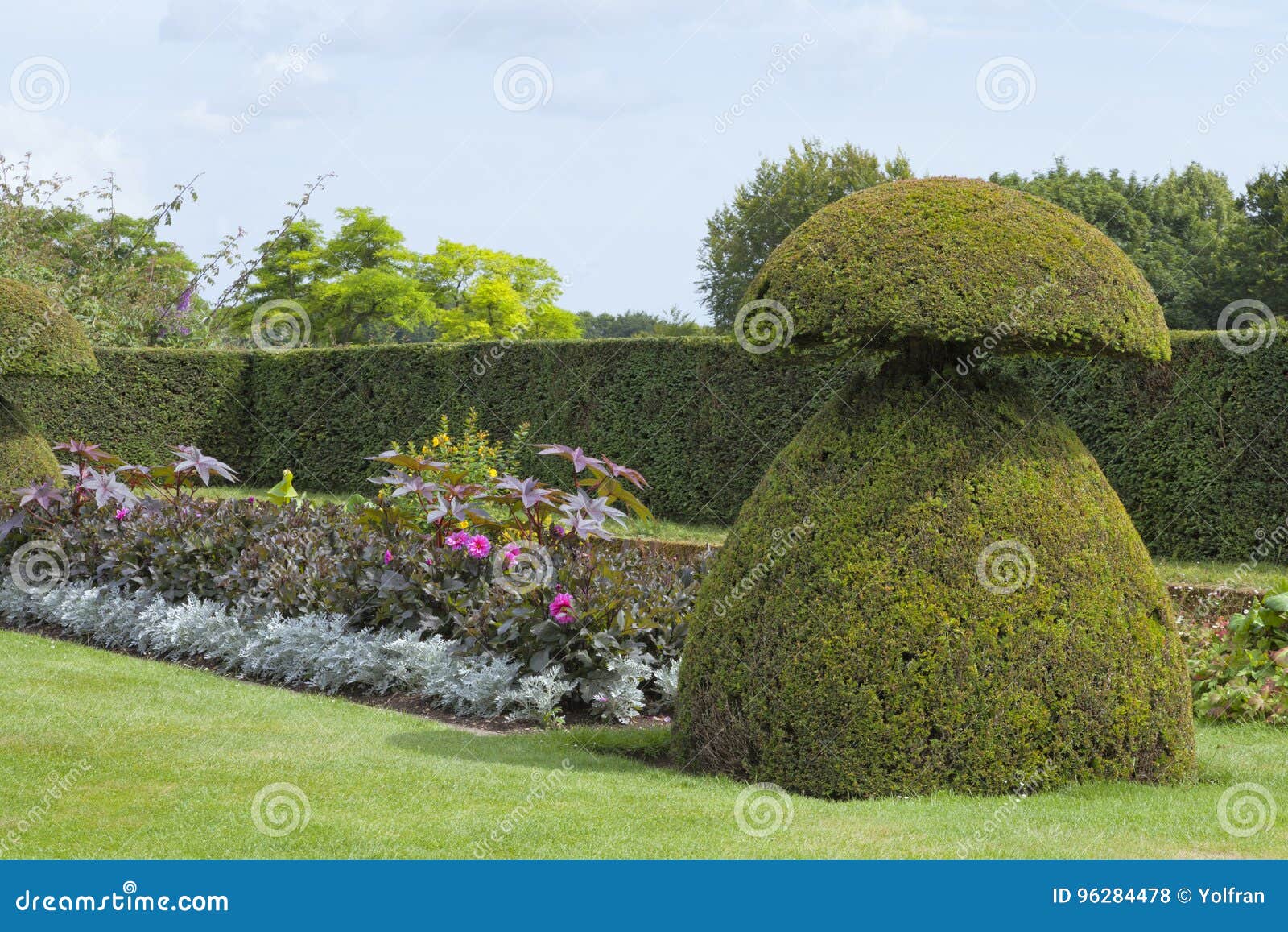 Topiary Garden With Flowers Trees Tall Hedge Stock Photo Image