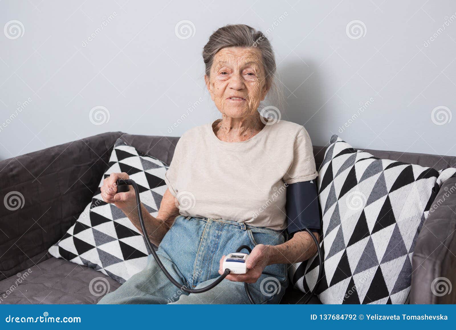 the topic is very old person and health problems. a senior caucasian woman, 90 years old, with wrinkles and gray hair