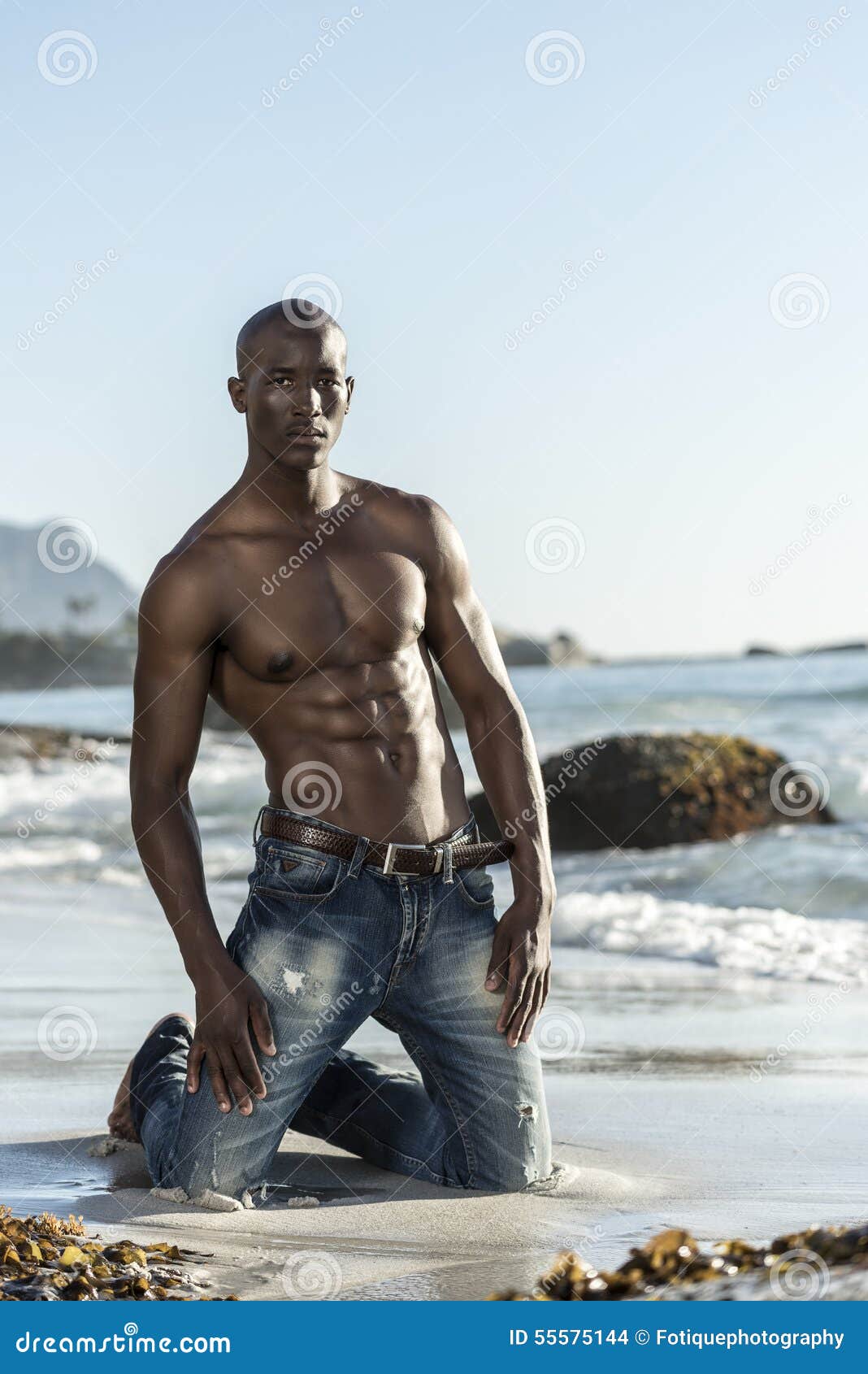 Topless African American Woman Kneeling Red Bikini Royalty-Free St Topless African American Woman Kneeling Red Bikini Royalty-Free St pic pic