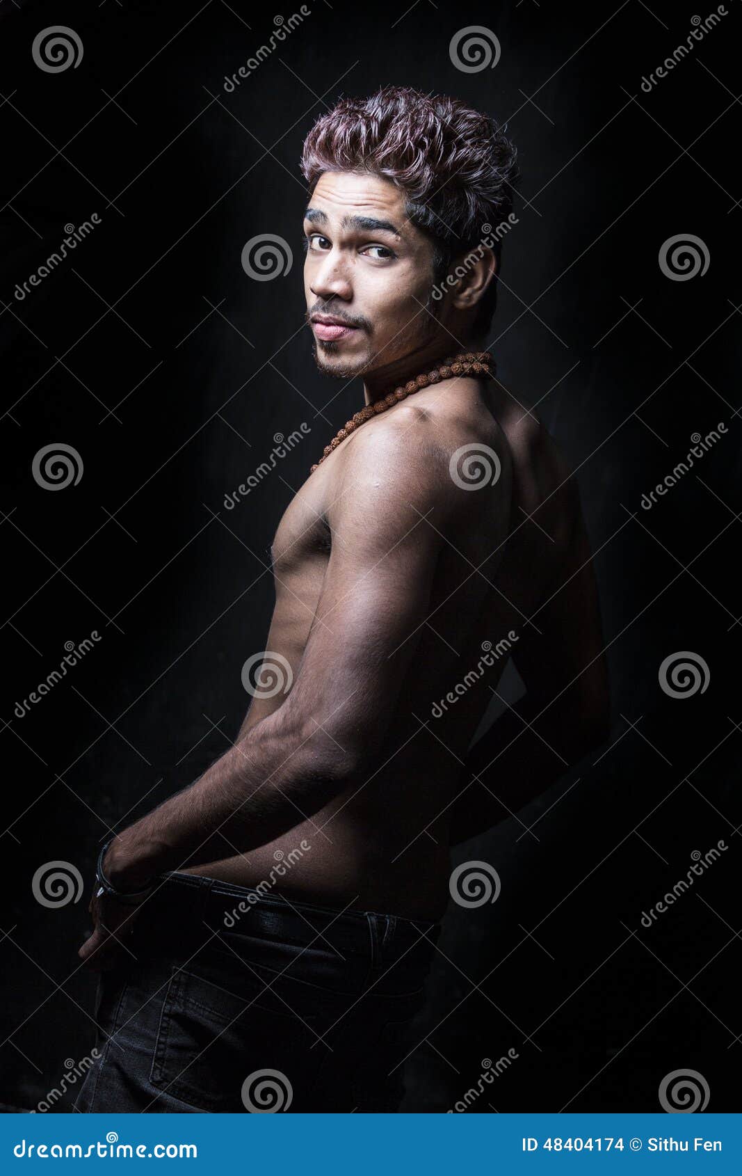 Topless black model stock photo. 