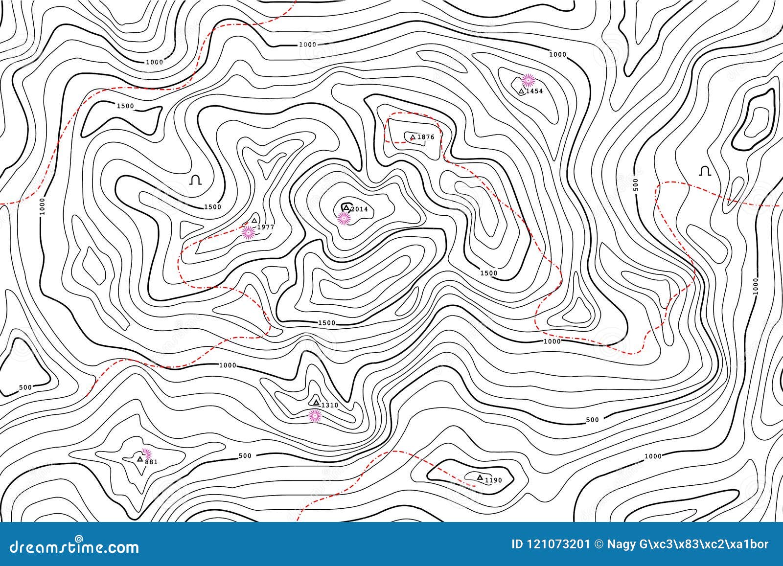 topographic map with contour lines and attraction. seamless  pattern