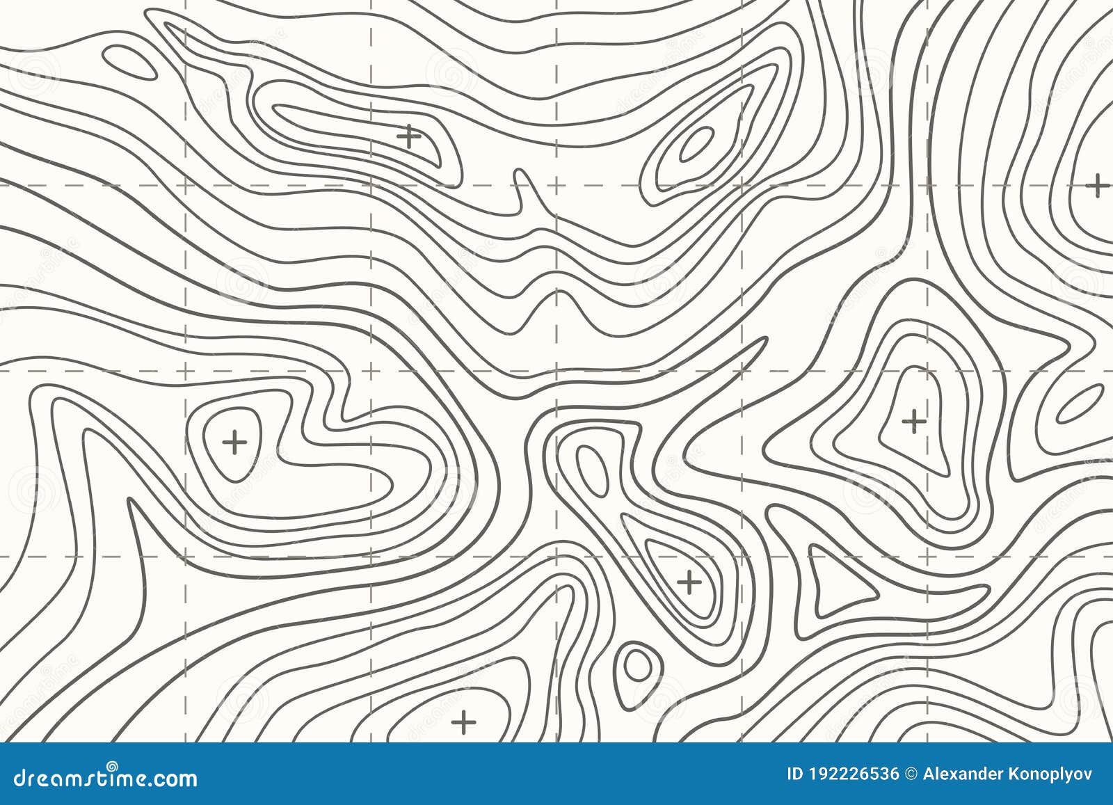 Topographic Map or Sheet with Contours, Relief, Features, Mountain Texture and Grid. Stock