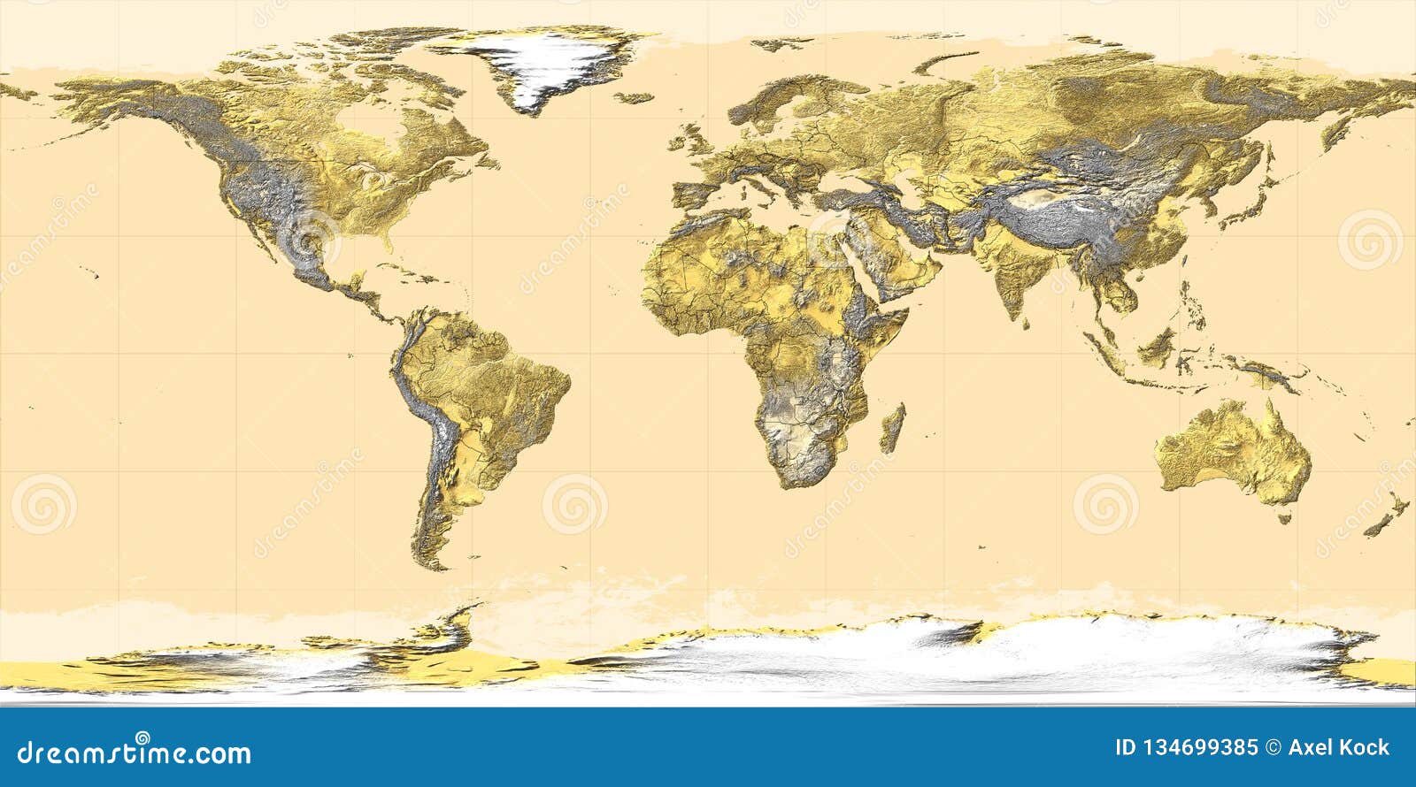 topographic map of the world with borders and meridians, 3d render